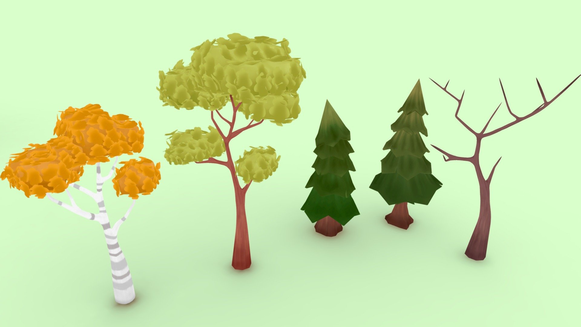 Stylized hand painted trees 3d model