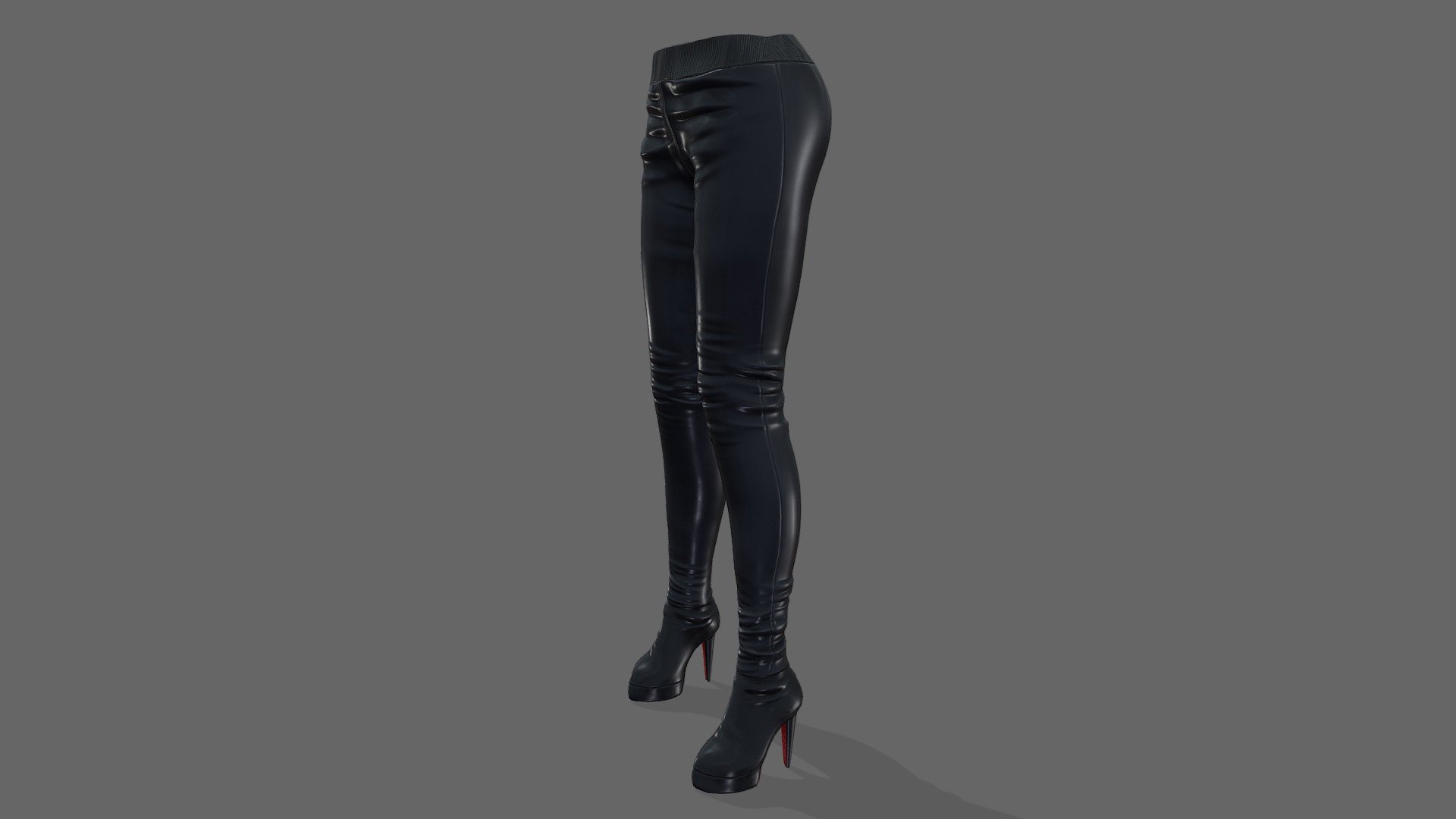 Female Black Leather Pants High Heel Boots 3d model