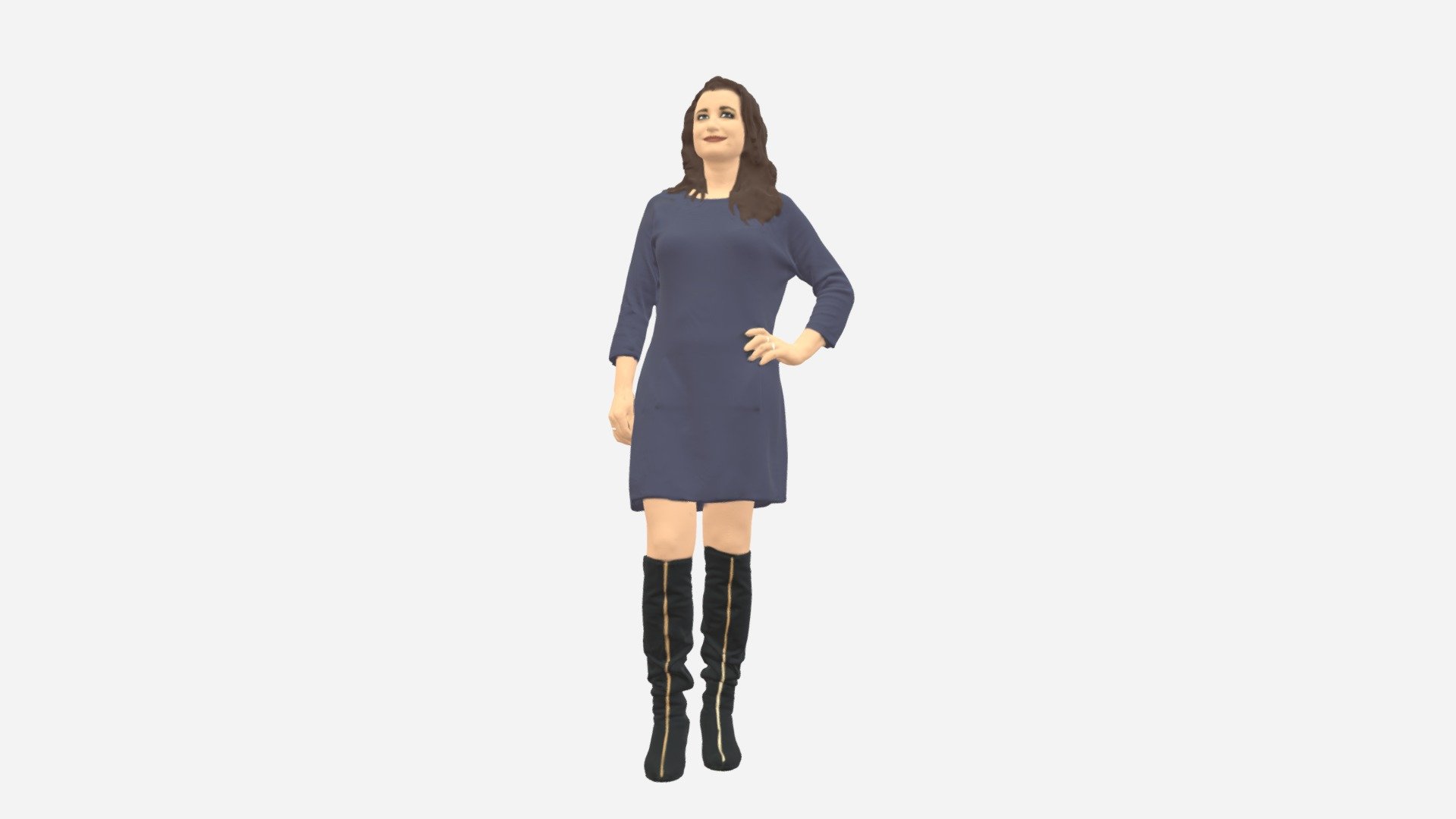 Brown Haired Woman Long Boots 0682 3d model