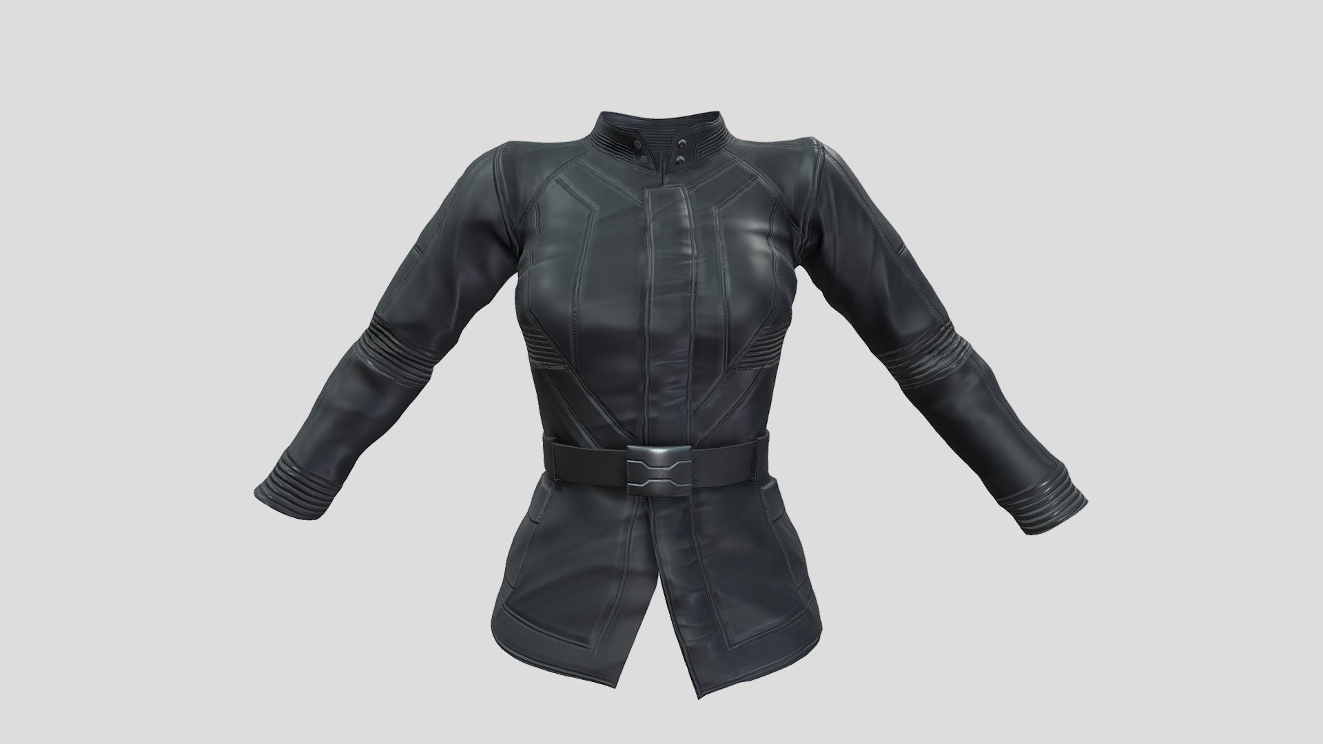 Belted Closed Front Leather Female Agent Jacket 3d model