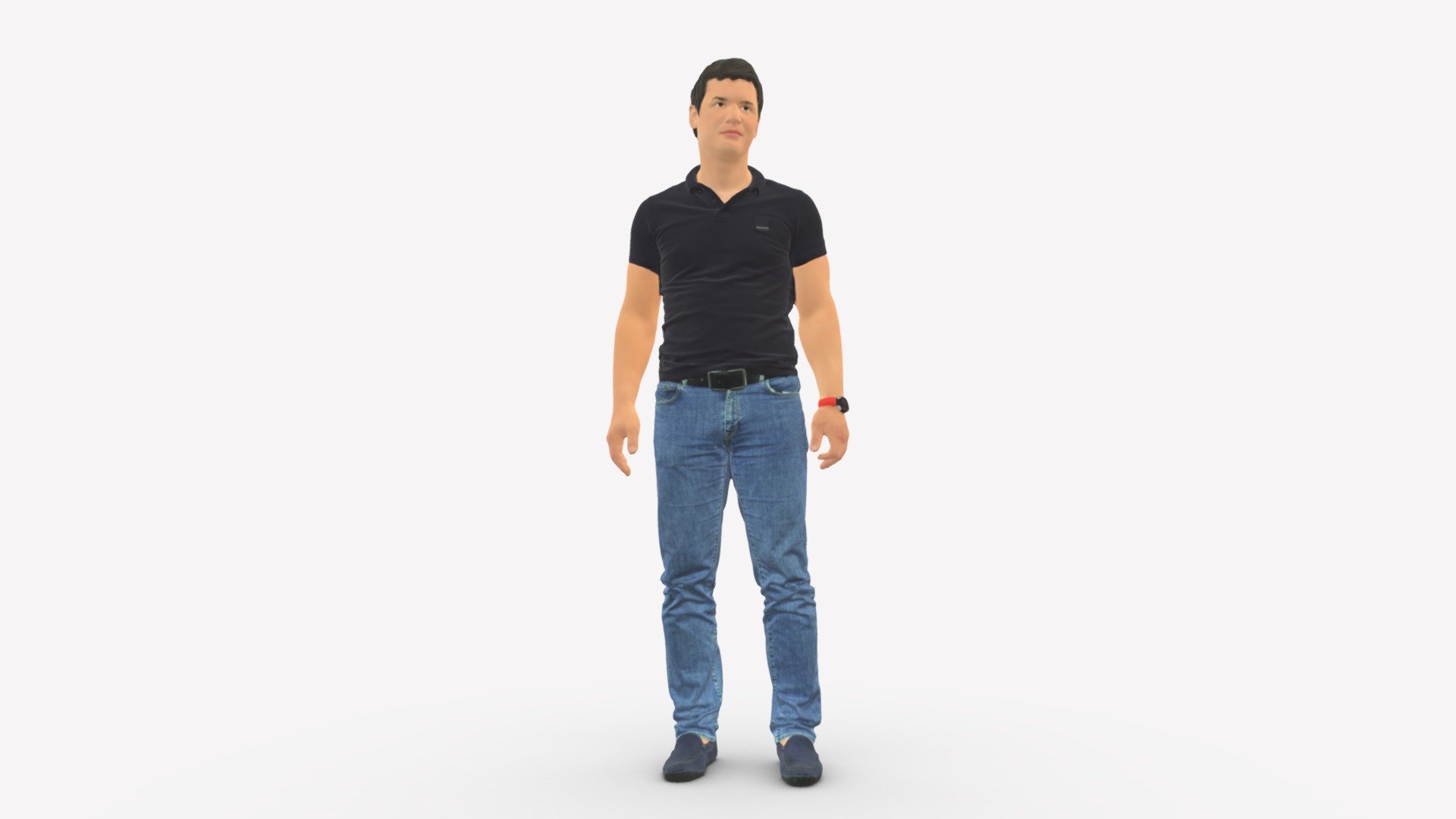 Man in dark blue polo regular jeans 0878 3d model