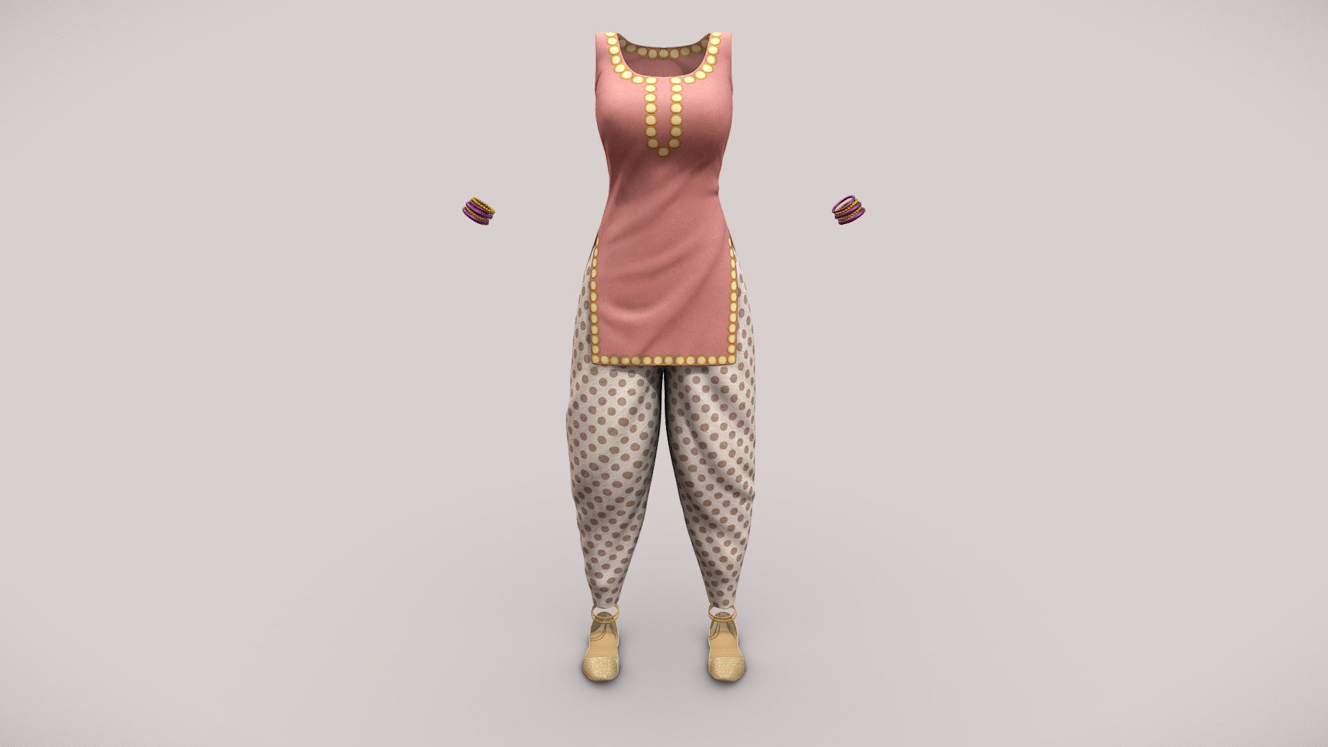 Female Traditional Salwar Kameez Outfit 3d model