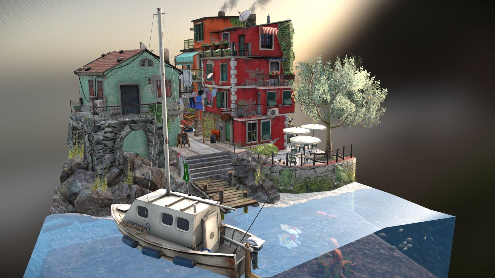 Cinque Terre City Scene 3d model