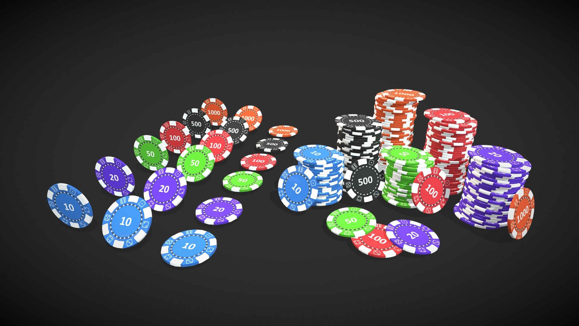 Poker Chips Stack Lowpoly Model (3 LODs) 3d model