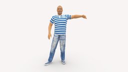 Skinhead man in stripped polo 0949