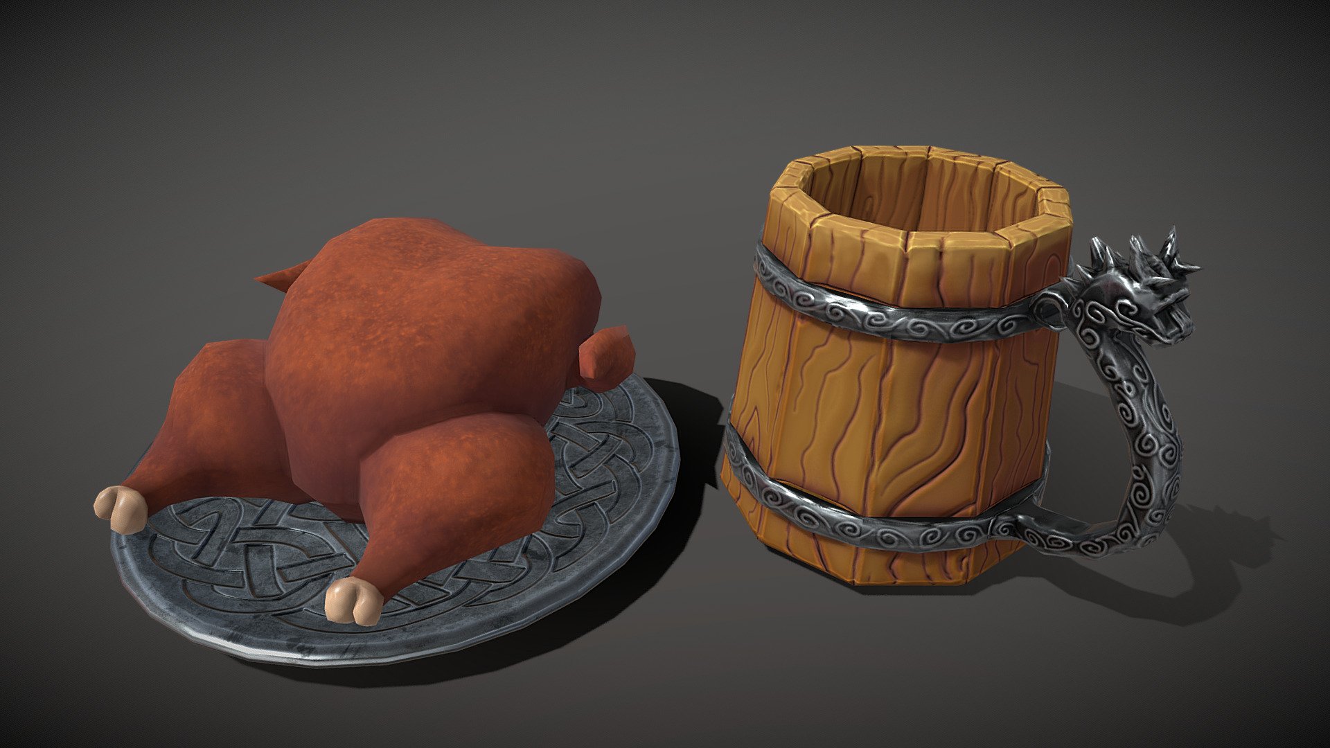 Lowpoly stylized chicken and beer pint mug asset 3d model