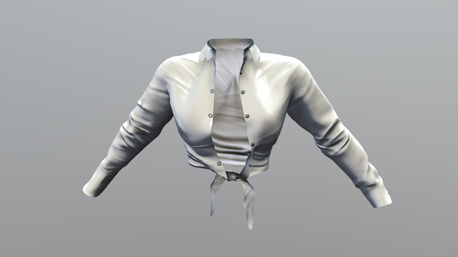 Open Chest Tie Knot Front White Female Shirt 3d model