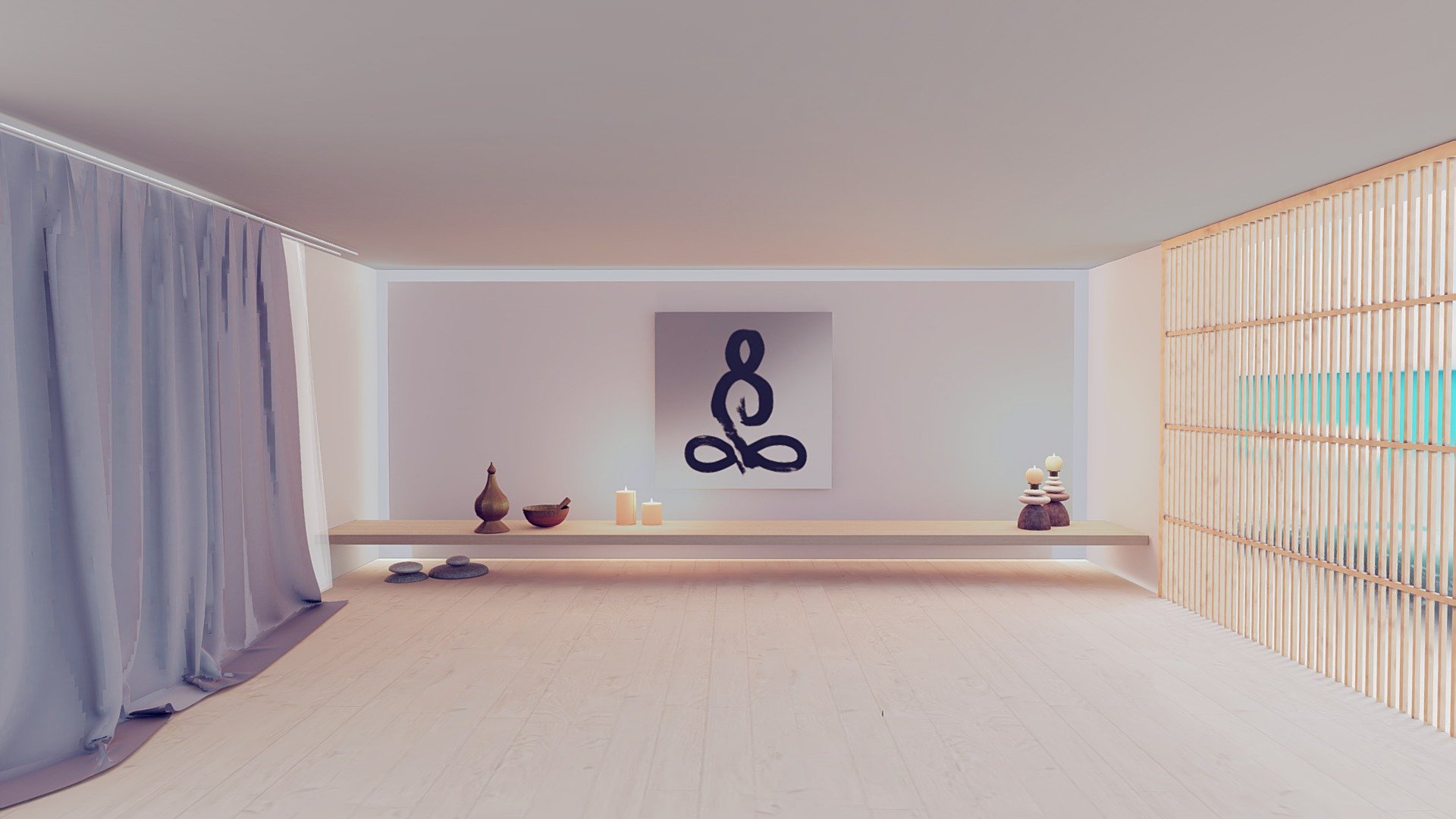 Yoga zen room baked 360 VR 3d model