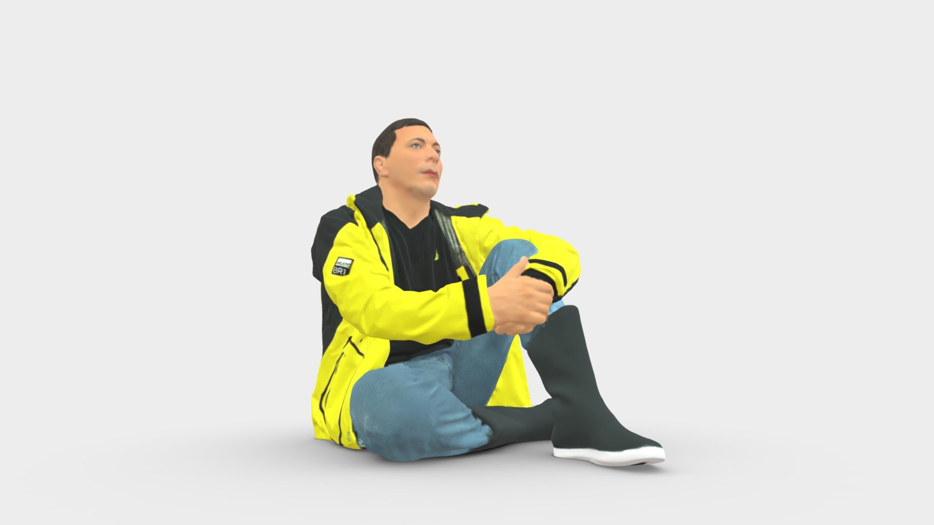 Serious Man In Yellow Winter Jacket Seat 0825 3d model