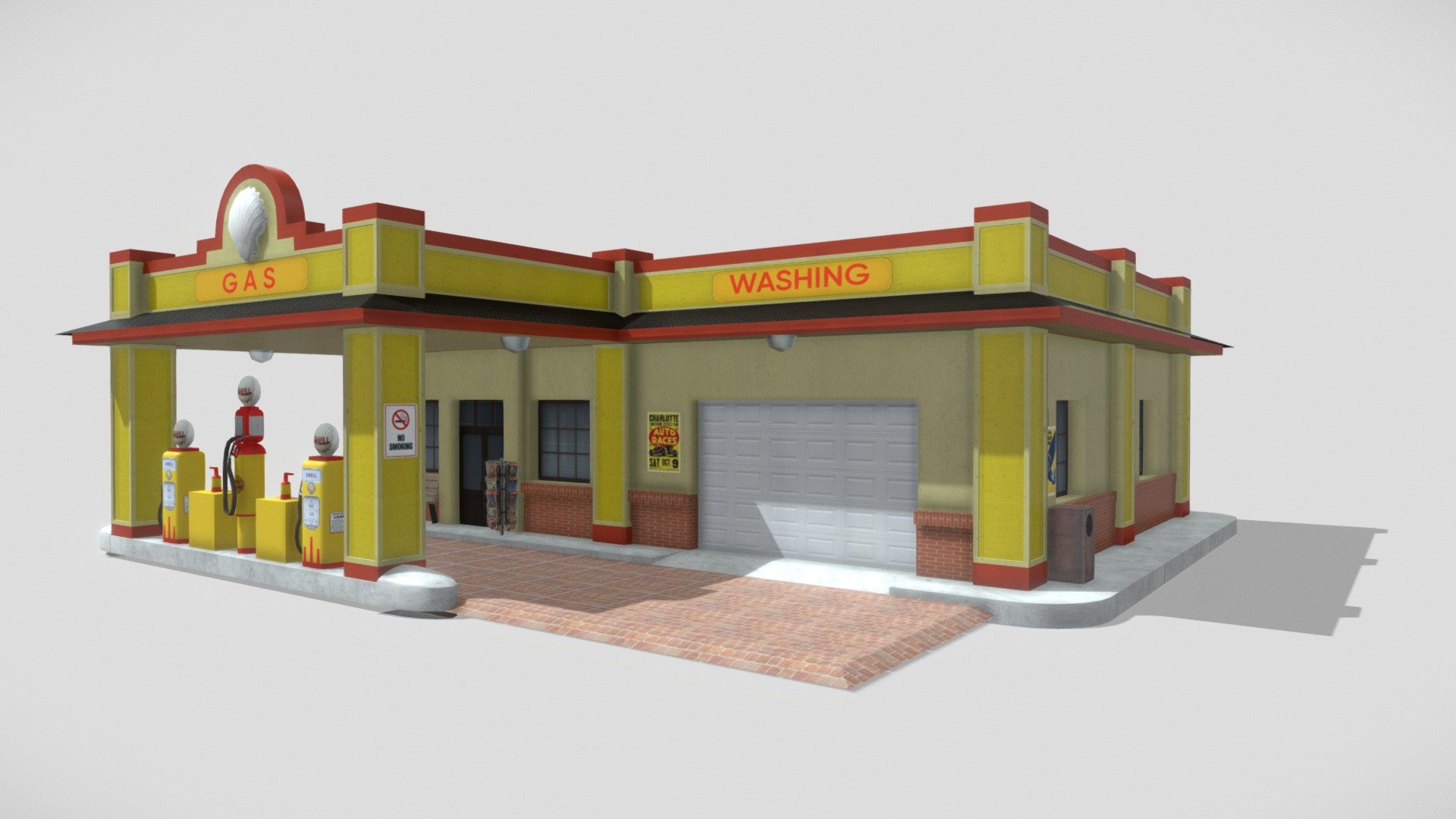 50s Gas Station Low Poly 3d model