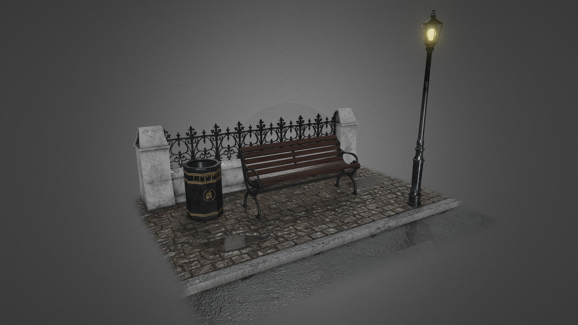 Pavement on a rainy day 3d model