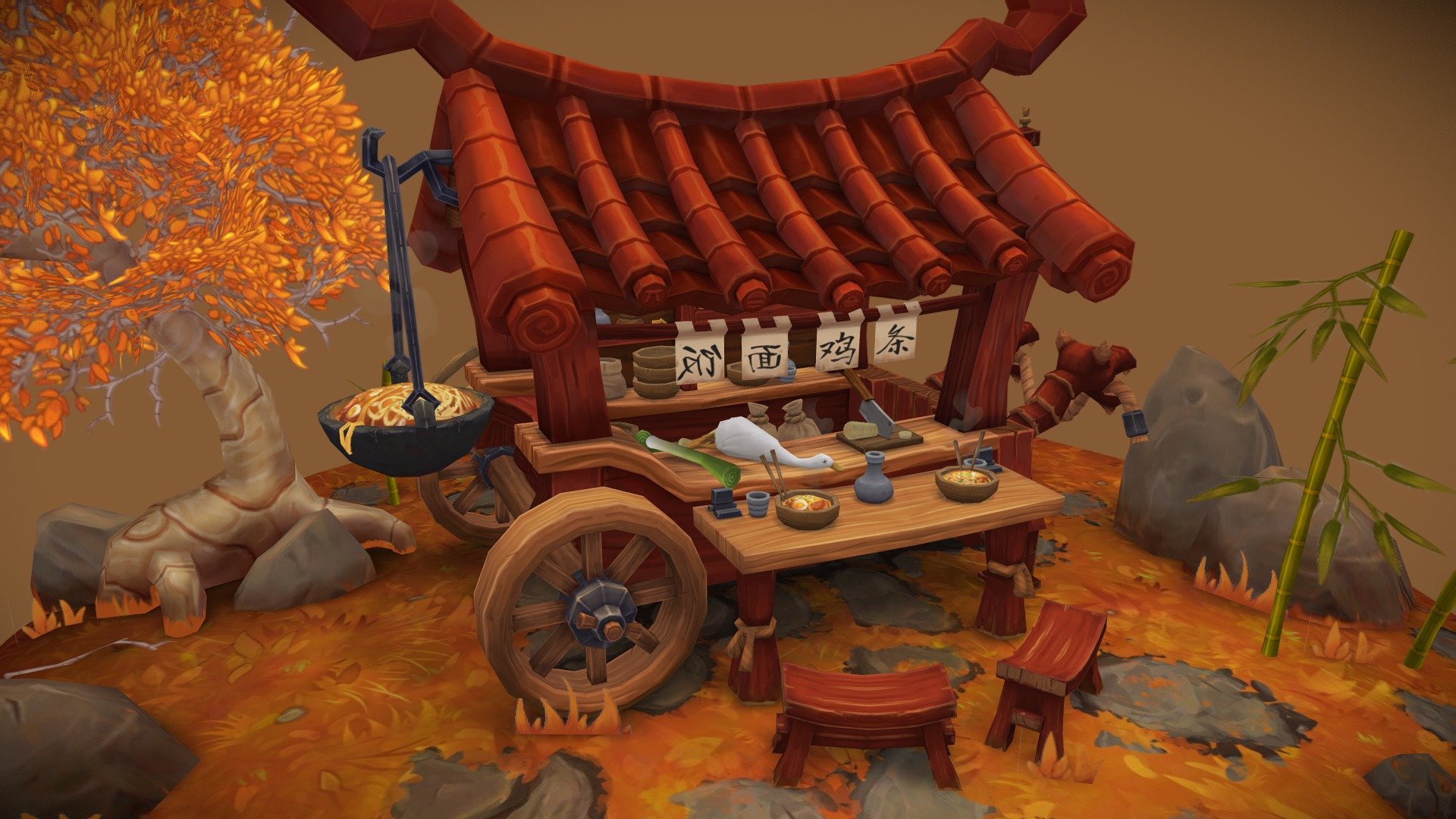 Handpainted Pandaren FoodCart 3d model