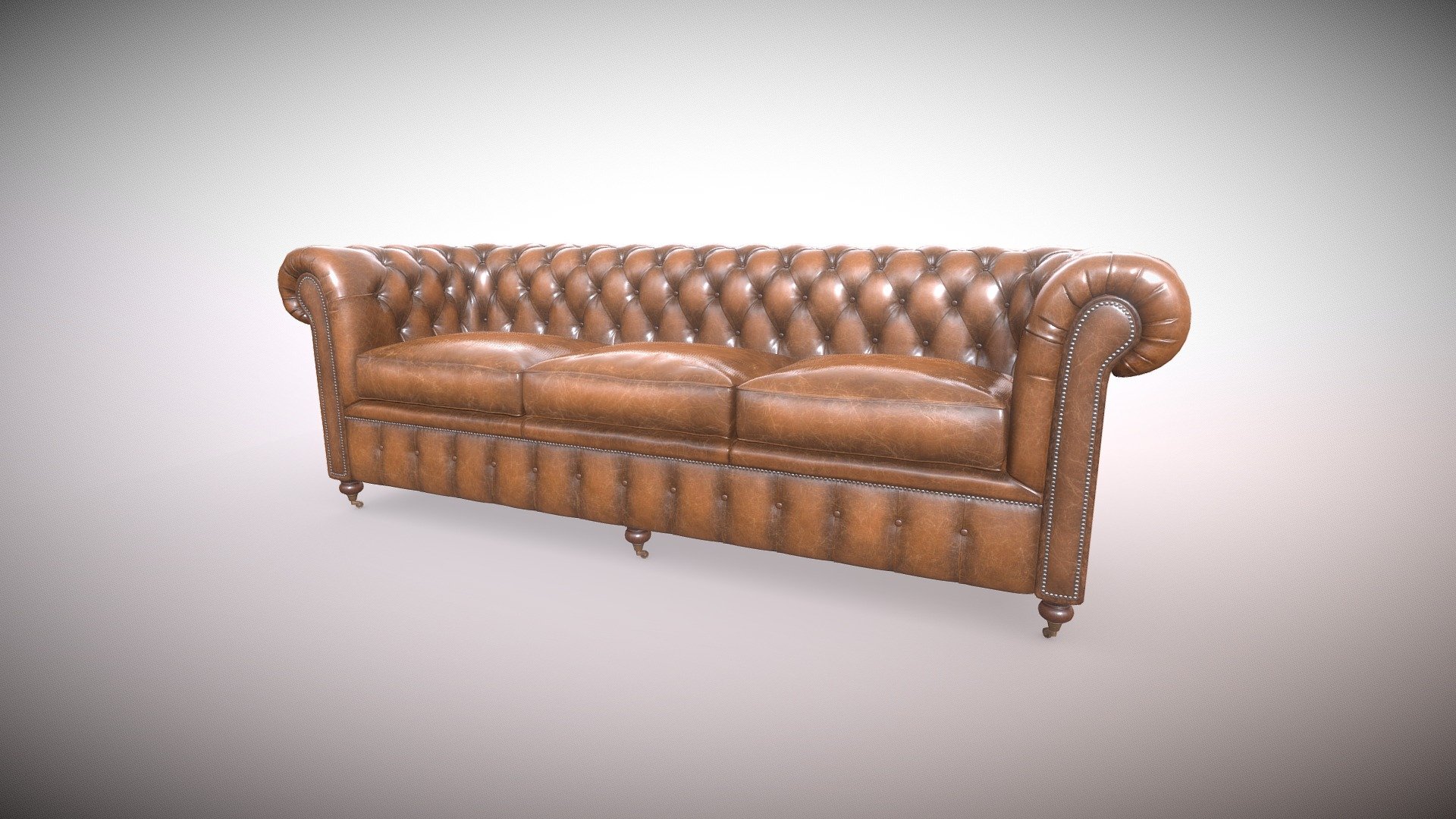 Chesterfield Sofa 3-seater brown leather 3d model