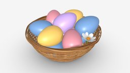 Easter Eggs in Wicker Basket Composition