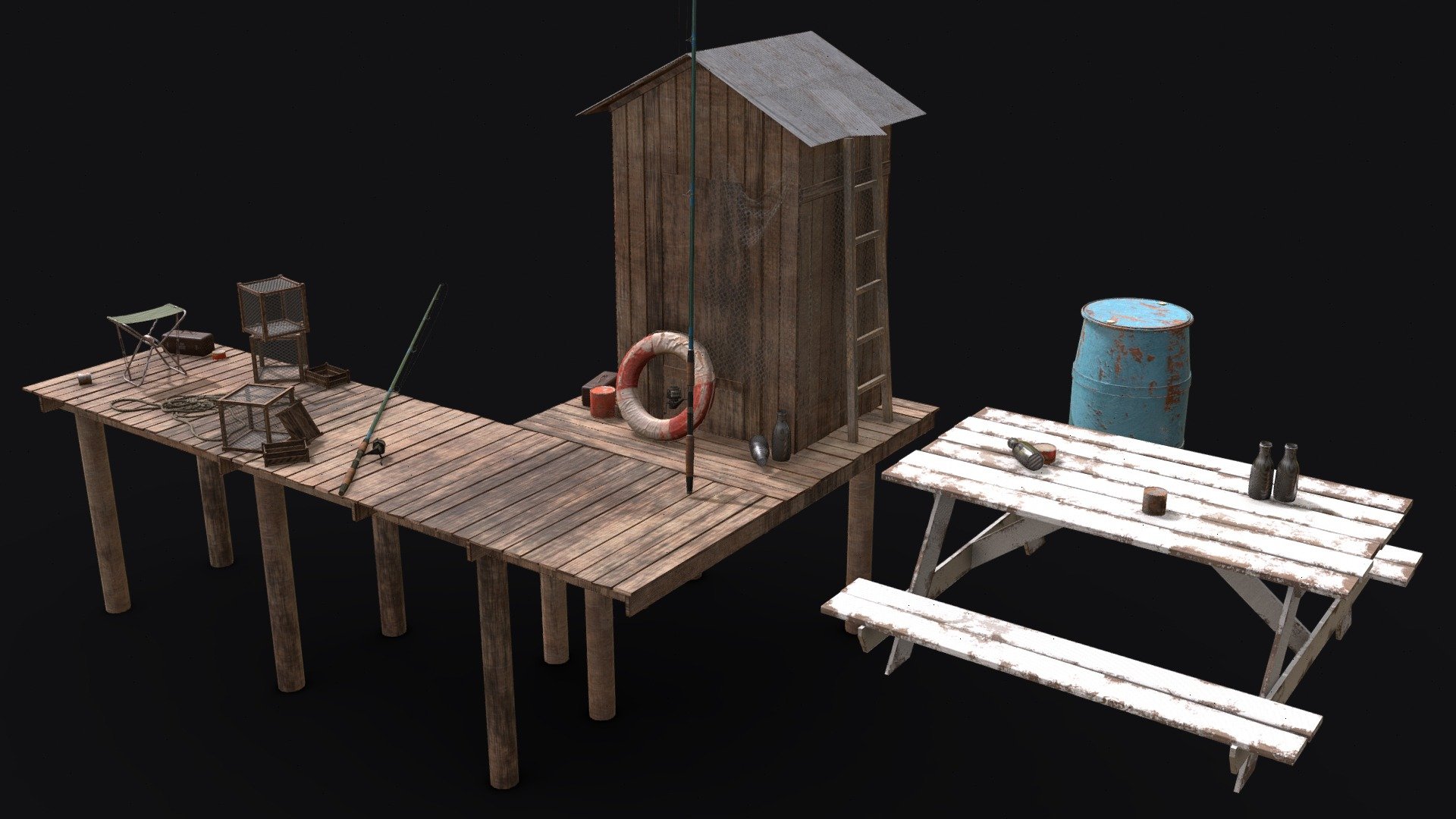 Fishermans platform near the lake | Pier 3d model