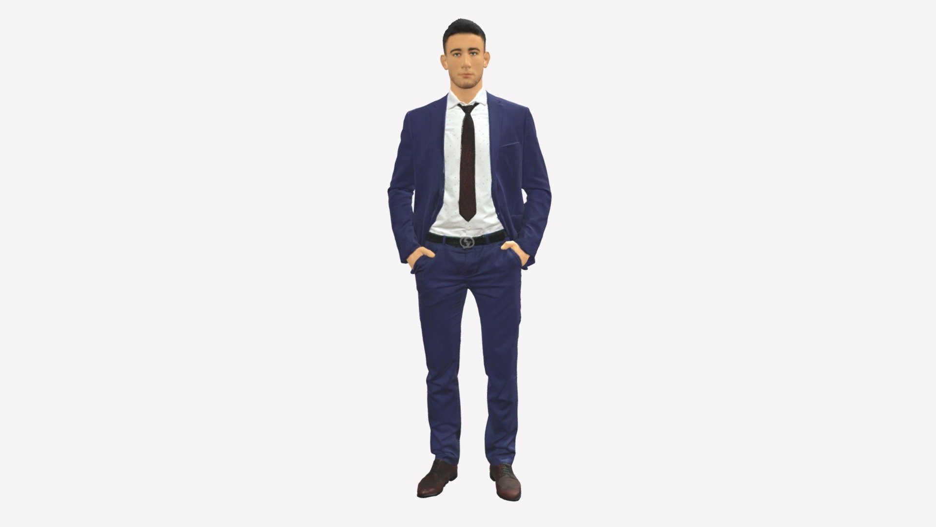 Man in blue suit open jacket 0550 3d model