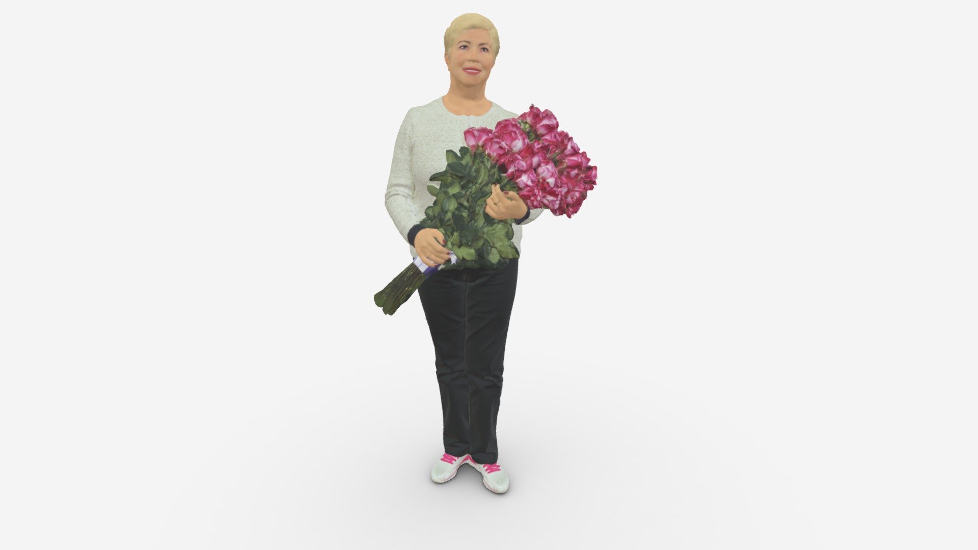 Woman in age with flowers 0959 3d model