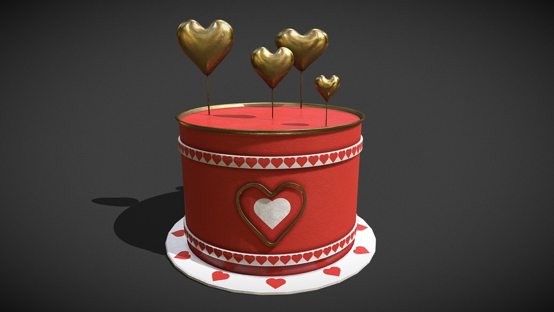 Red And White Heart Balloon Cake 3d model