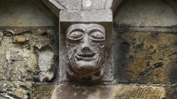 Grotesque head corbel 01, Romsey Abbey