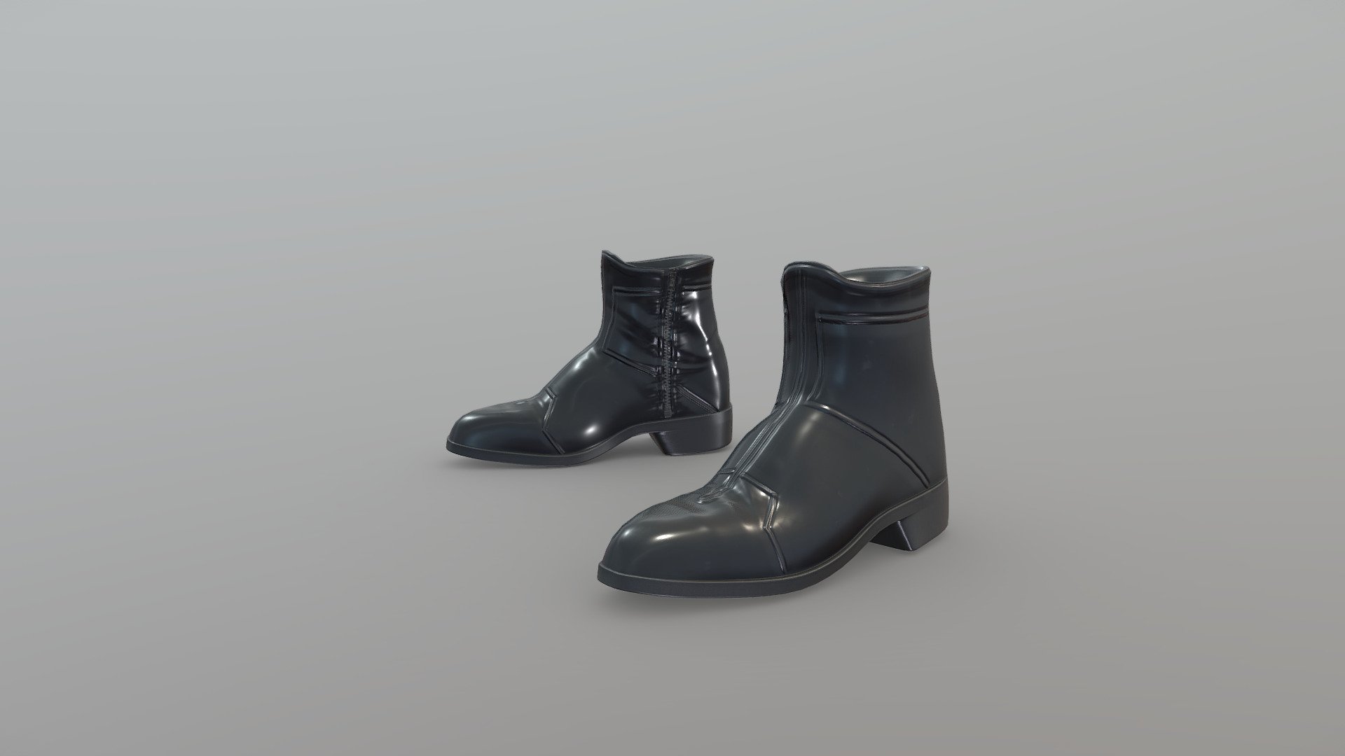 Female Shiny Black Thick Heel Ankle Boots 3d model