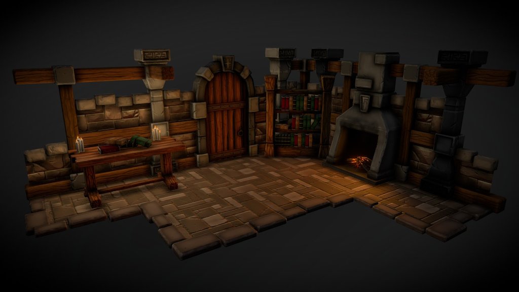 hand painted castle room 3d model