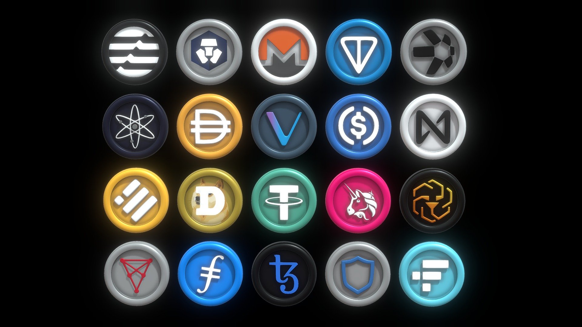 20 Cryptocurrency coin with cartoon style Pack 2 3d model