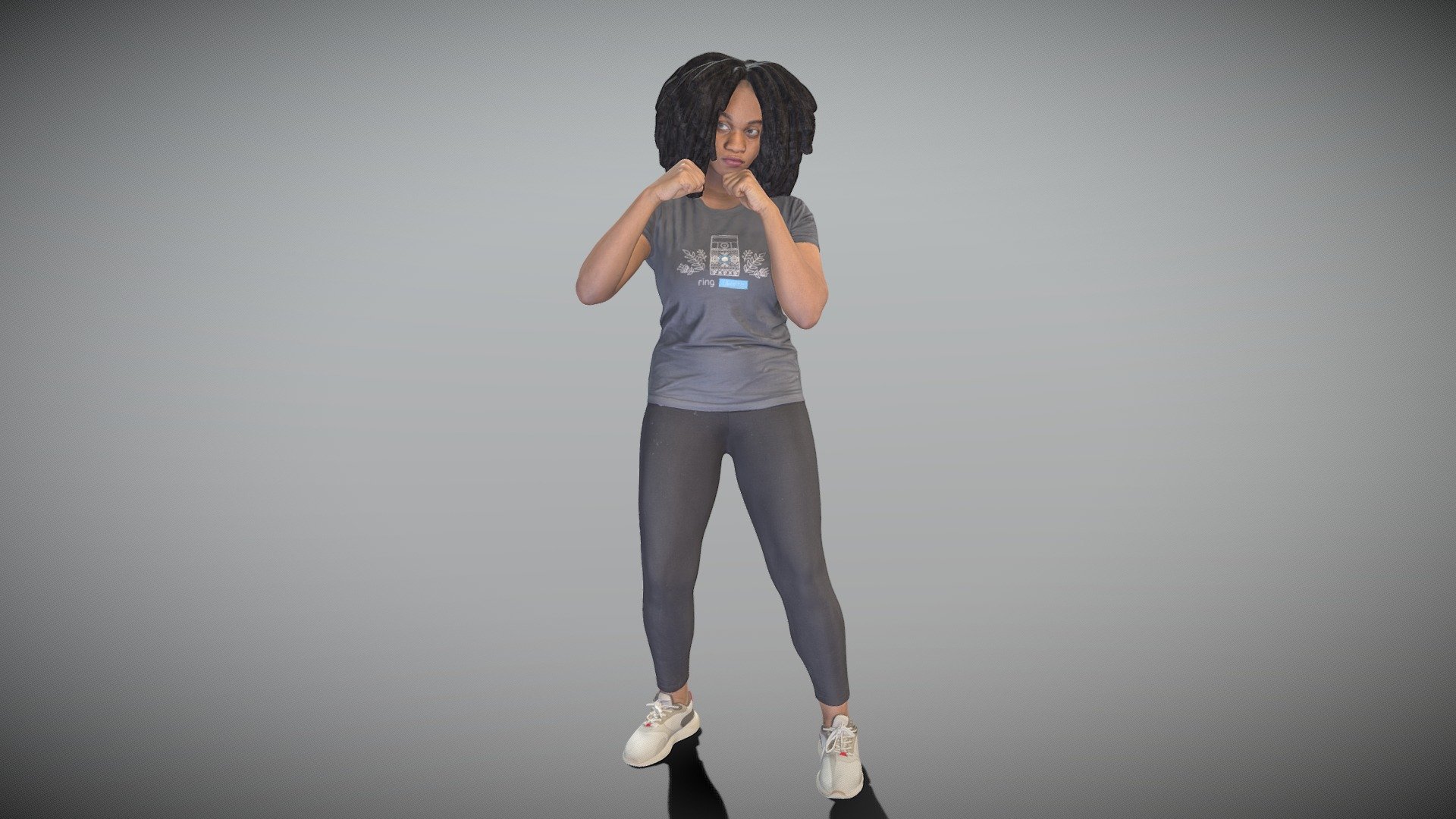 African young woman in boxing pose 292 3d model