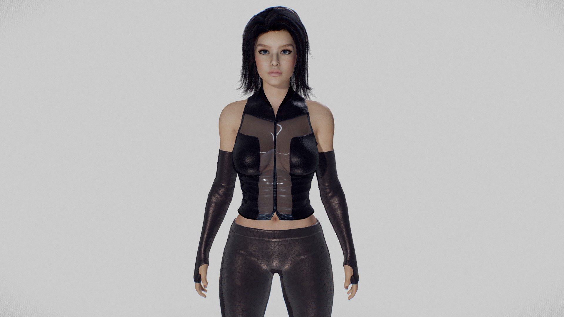 Stylish Woman in Leather Outfit 3d model