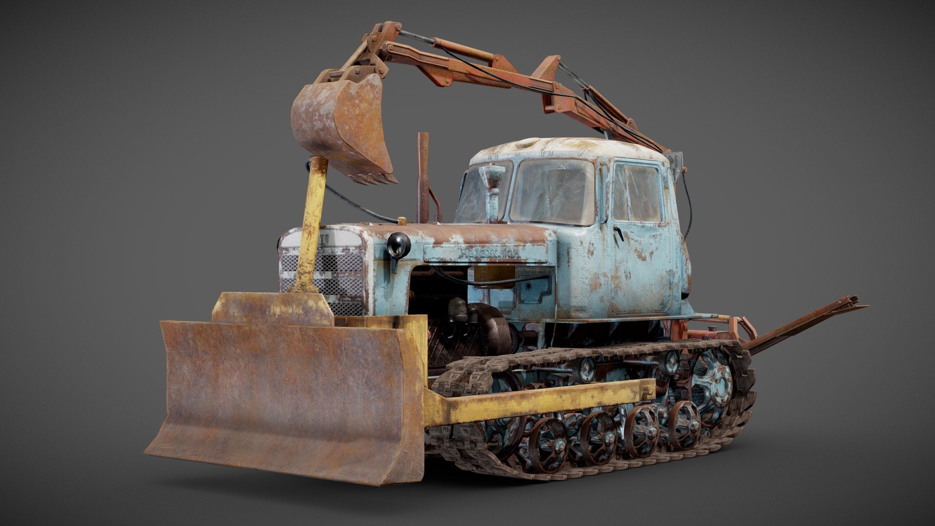 DT-75 soviet diesel rusted tractor  iv7 3d model