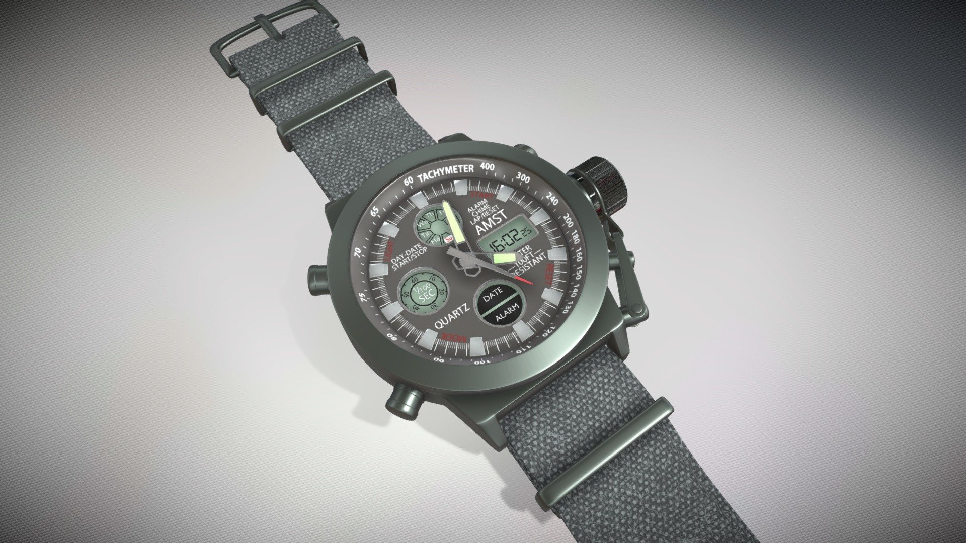 Chronograph watch (AMST 3003) on Nato strap 3d model