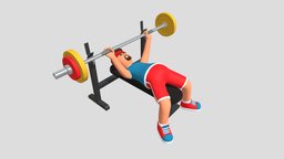 Cartoon man doing bench press