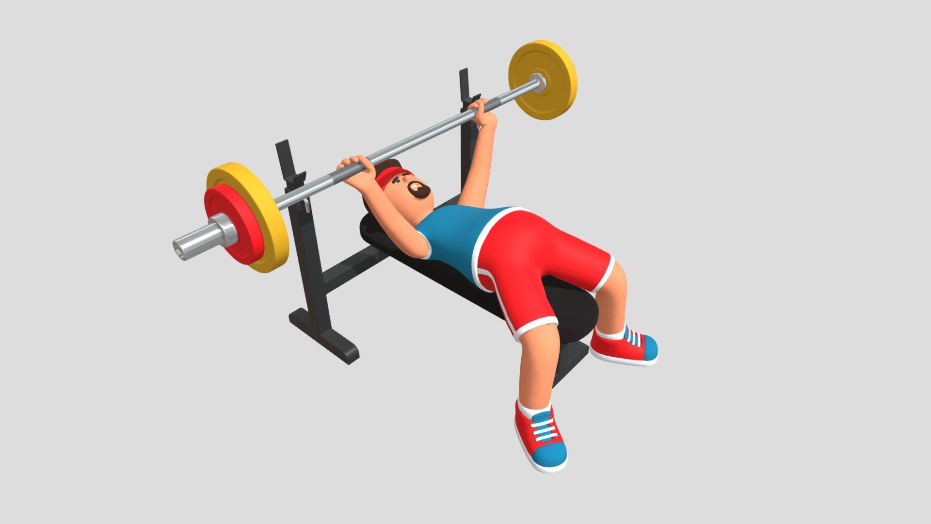 Cartoon man doing bench press 3d model