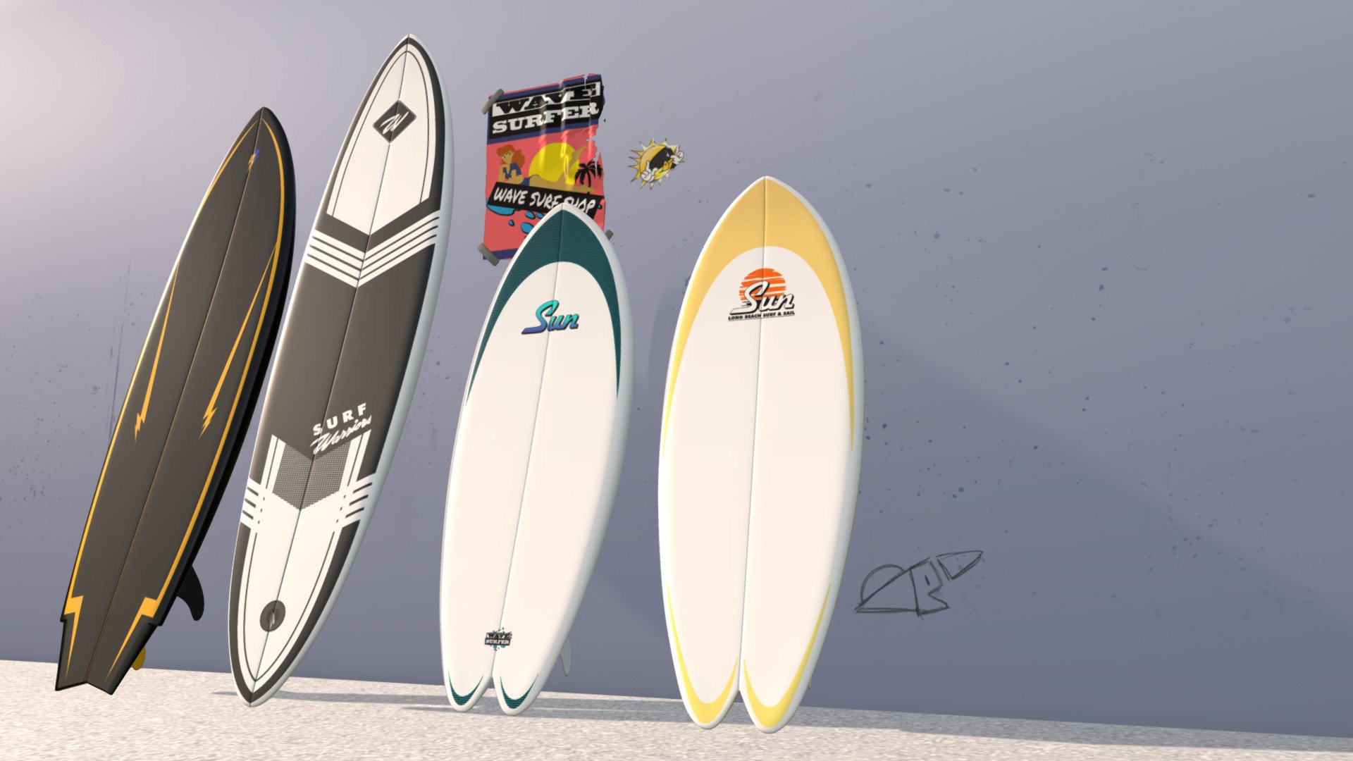 Surfboards Long Beach FBX Version 3d model