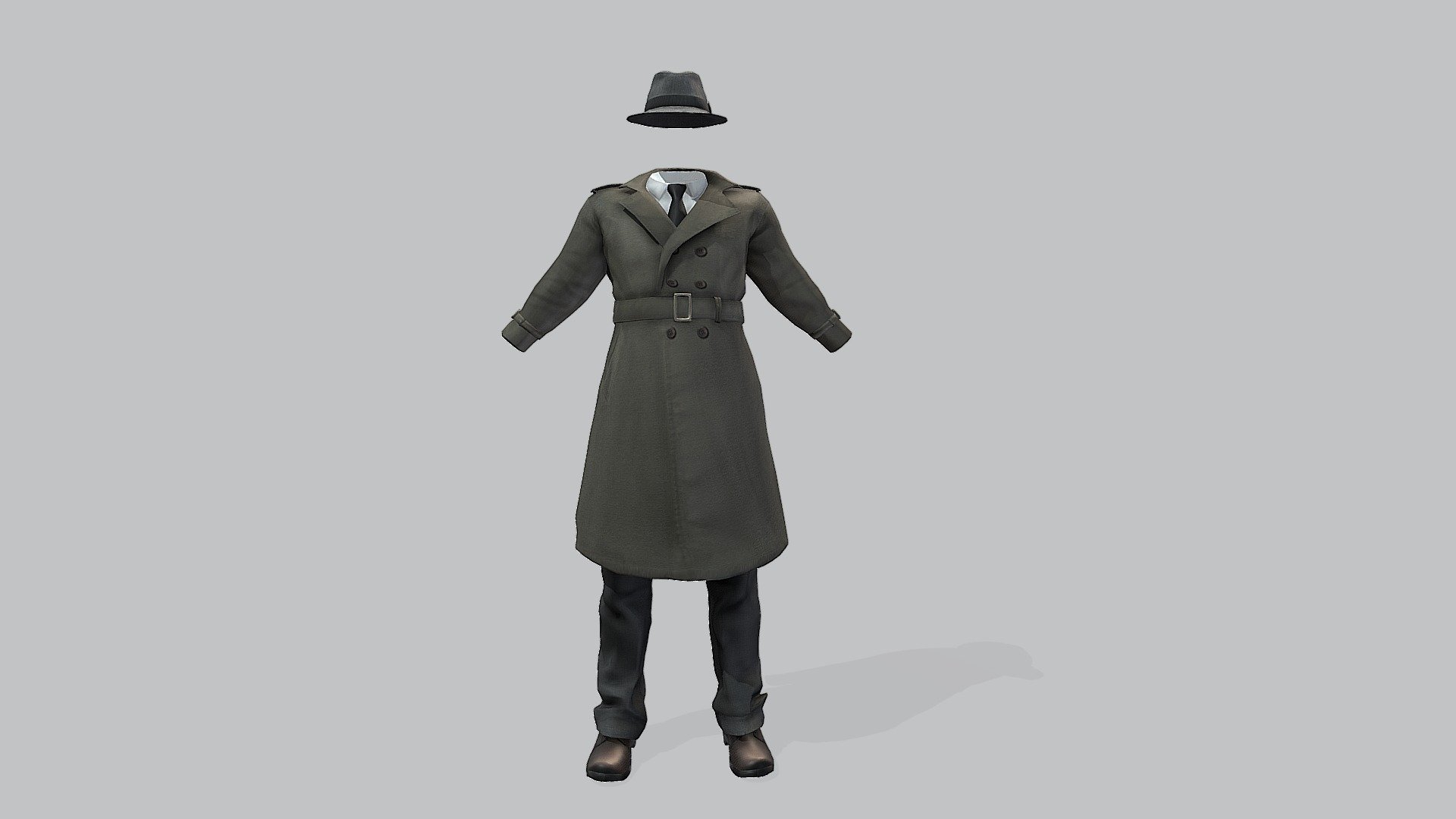 Male Inspector Trench Coat Pants Shoes Hat 3d model