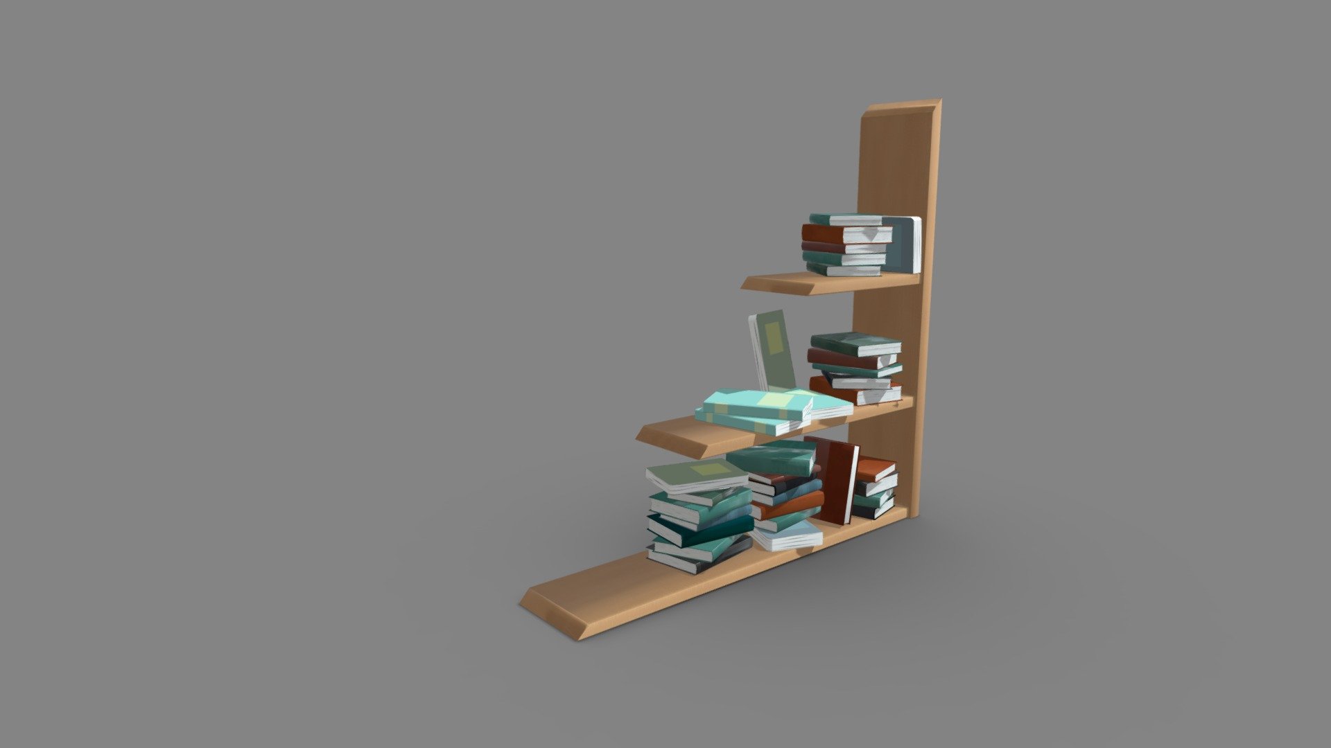 Cartoon Wall shelf with books 3d model