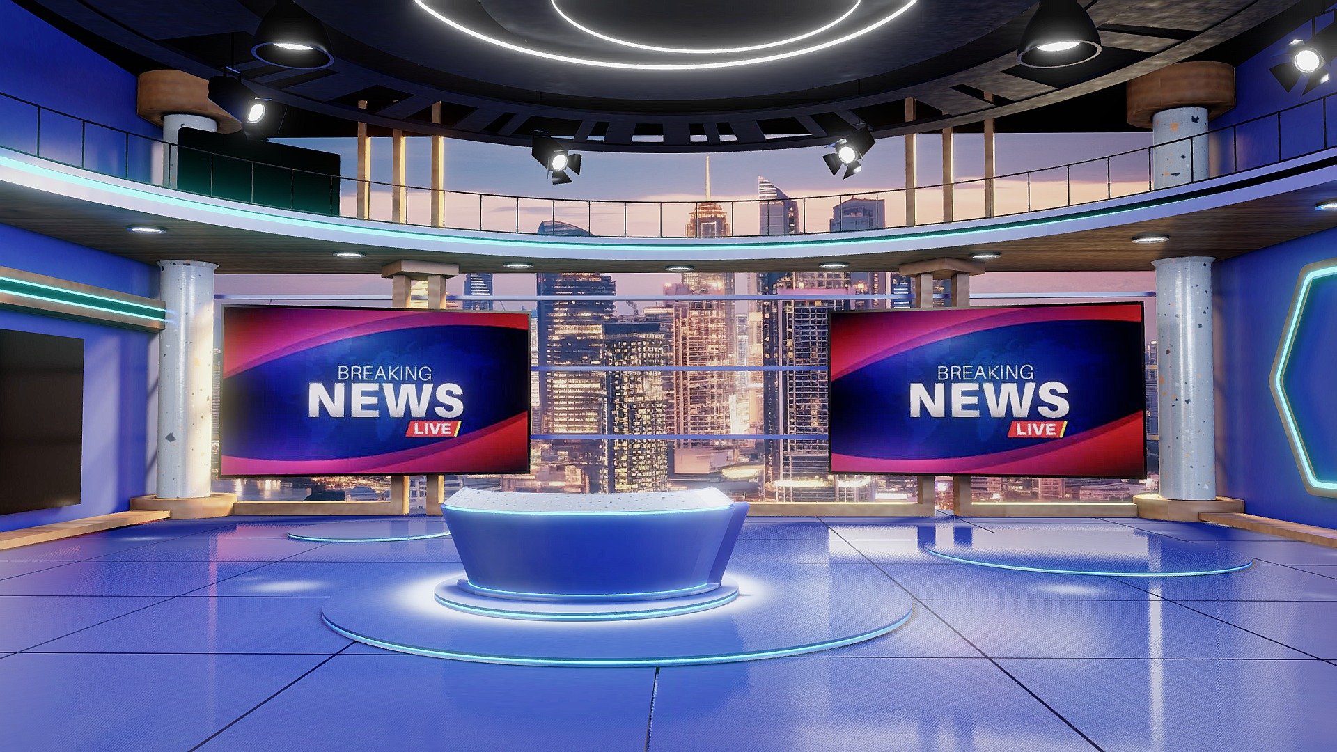 news broadcast studio set vr ready 3d model