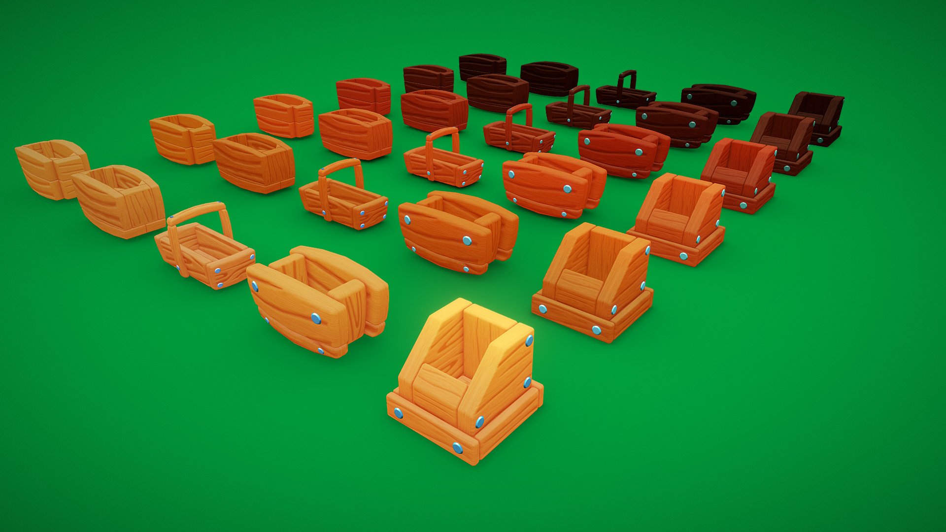 Pack of Cartoon Wooden Crates 3d model