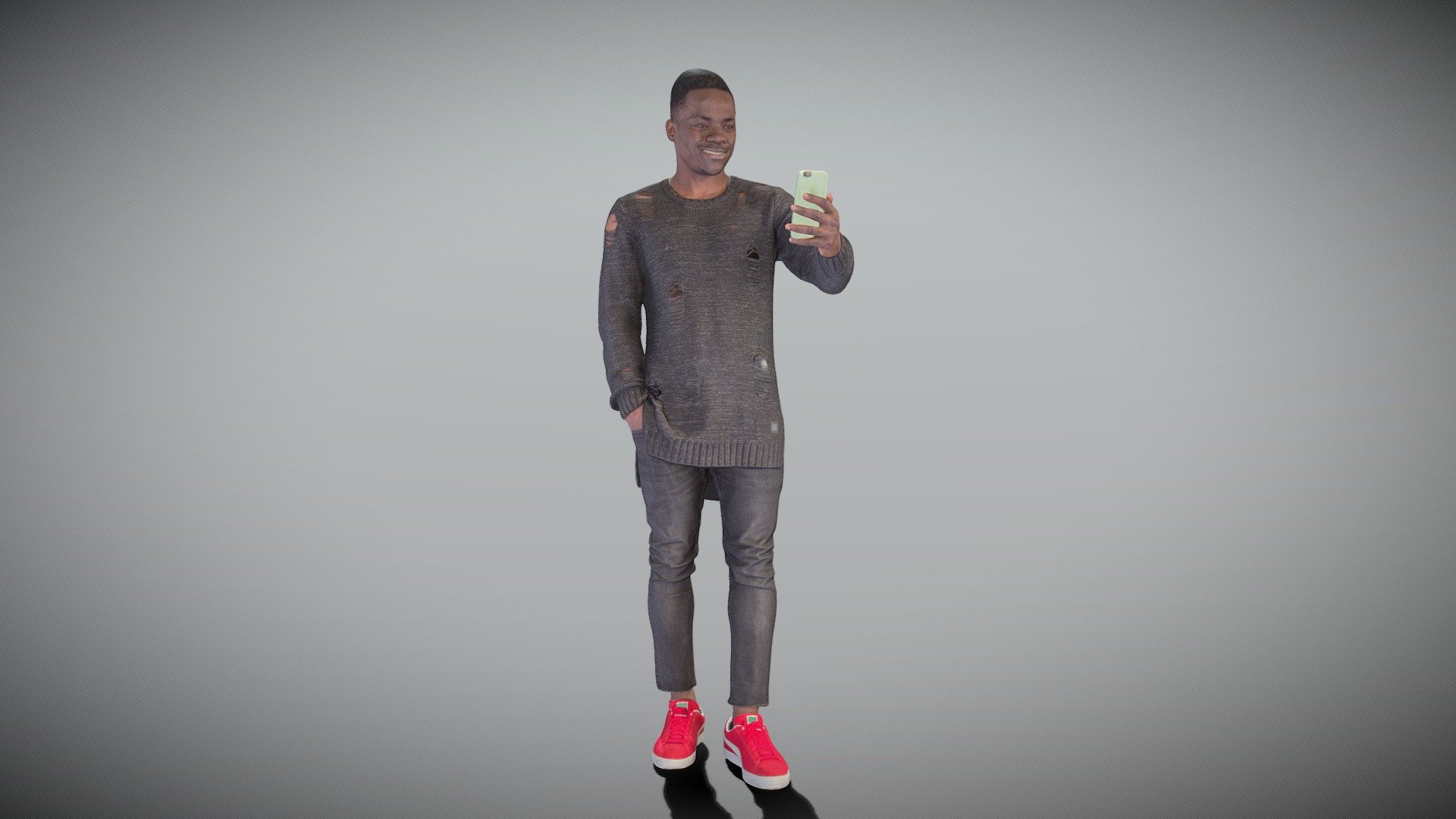 Happy man having video call with smartphone 411 3d model