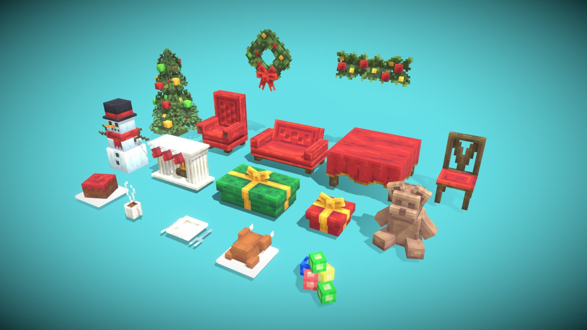 Christmas Furniture Set 3d model