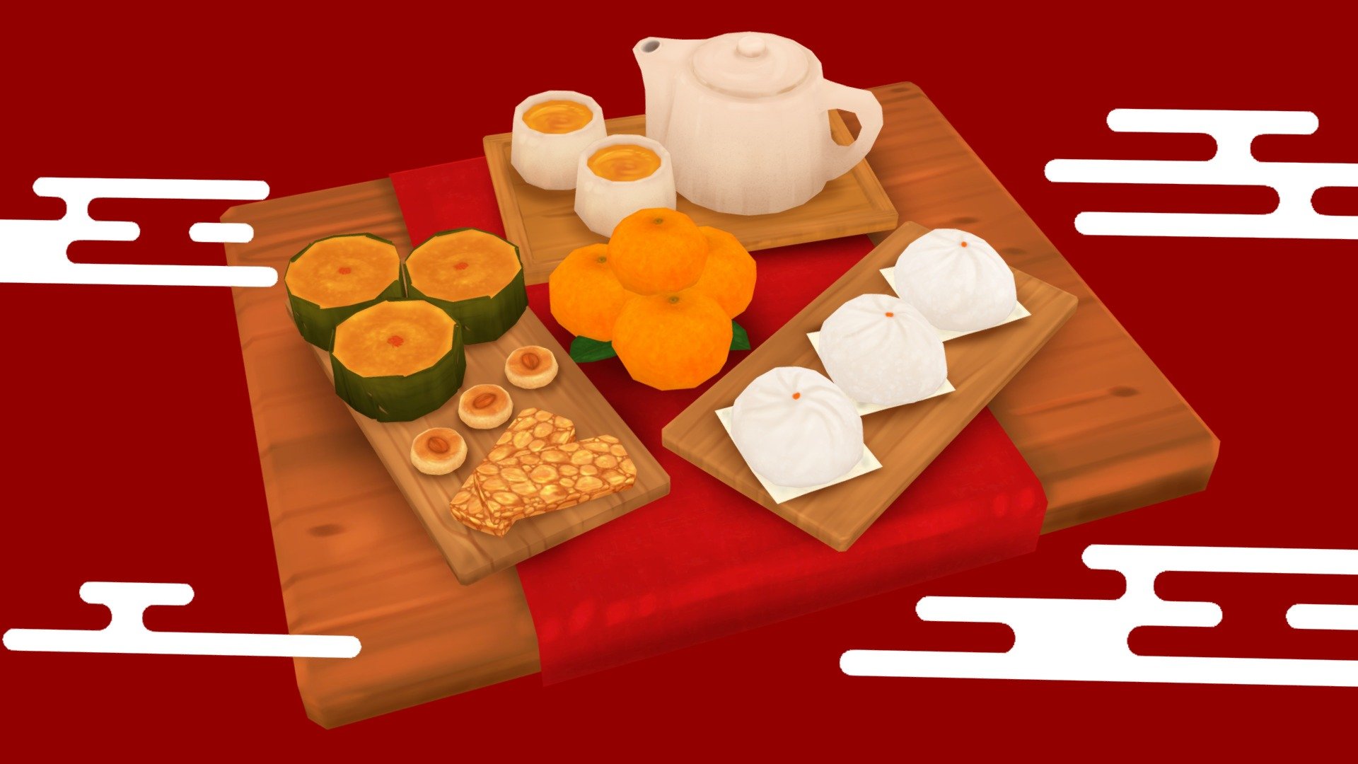 Lunar New Year Tea with Snacks 3d model