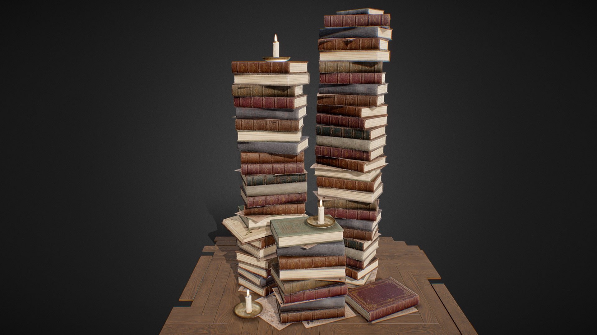 Old Library Books Stacked 3d model