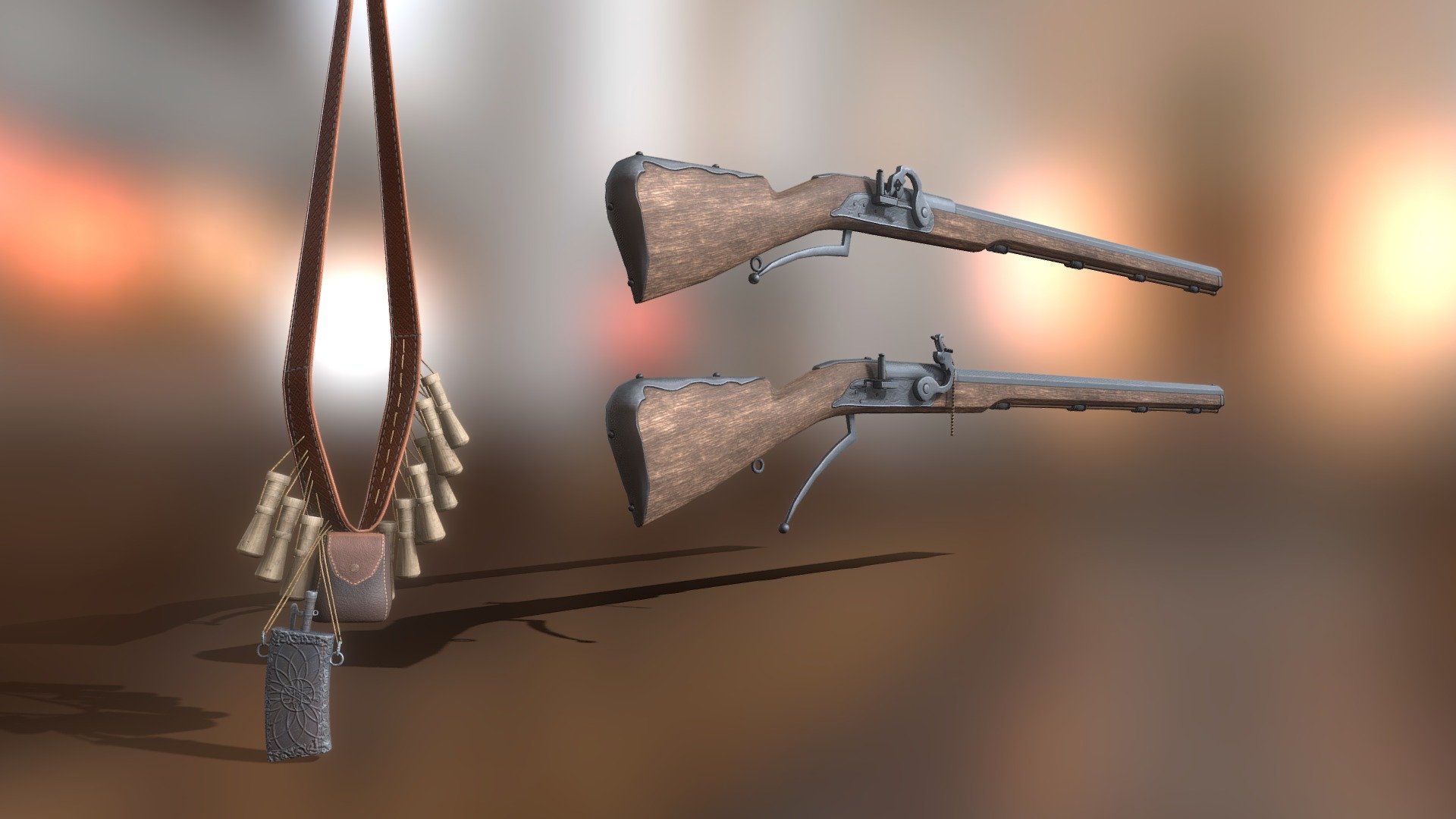 Matchlock muskets and bandolier 3d model