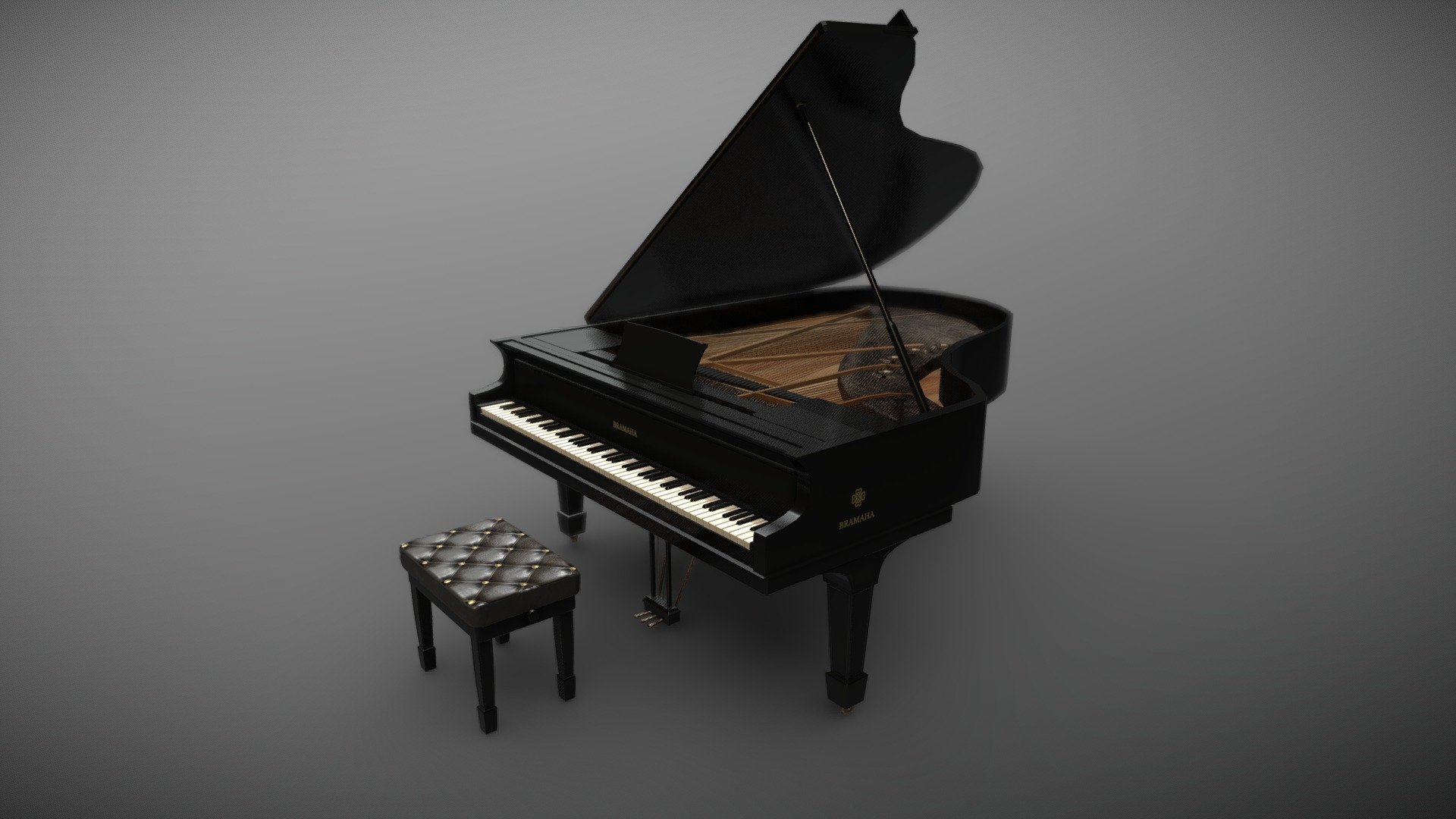 Grand Piano and Stool 3d model