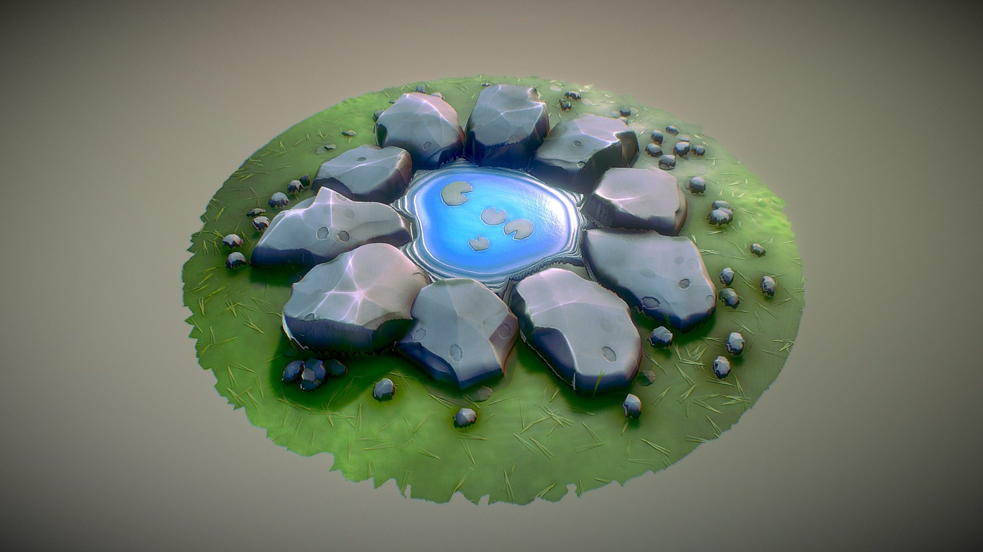 Stylized Rocky Fountain 2 3d model