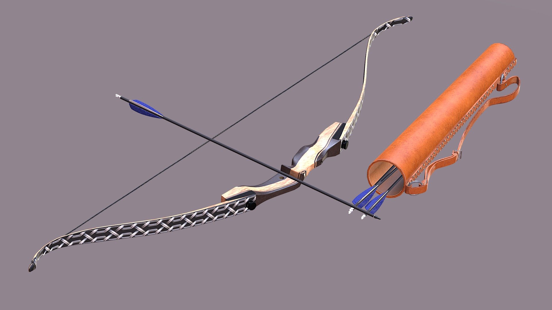 Bow, Arrows, and Quiver 3d model