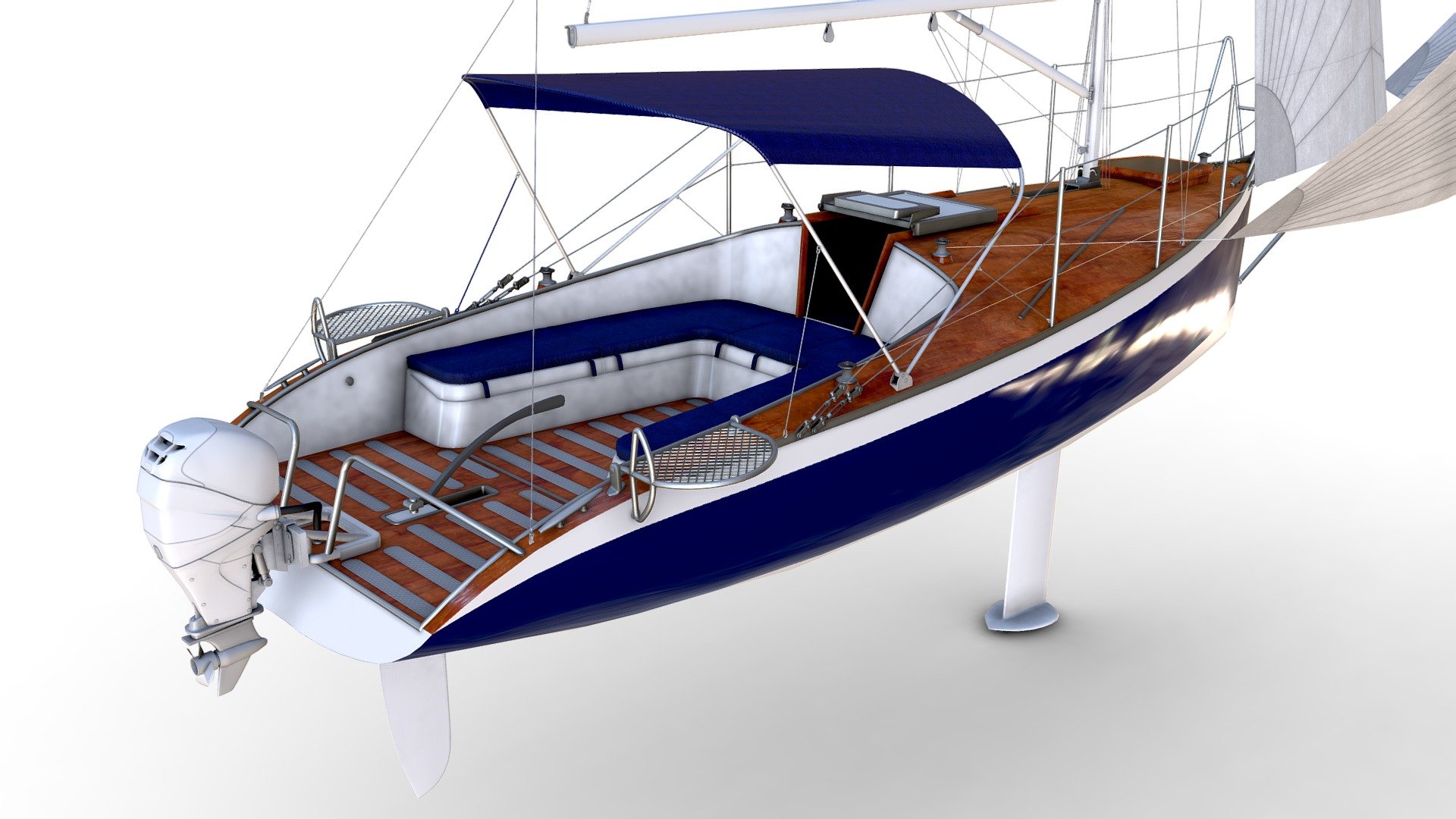 Small Sail Yacht Wooden 3d model