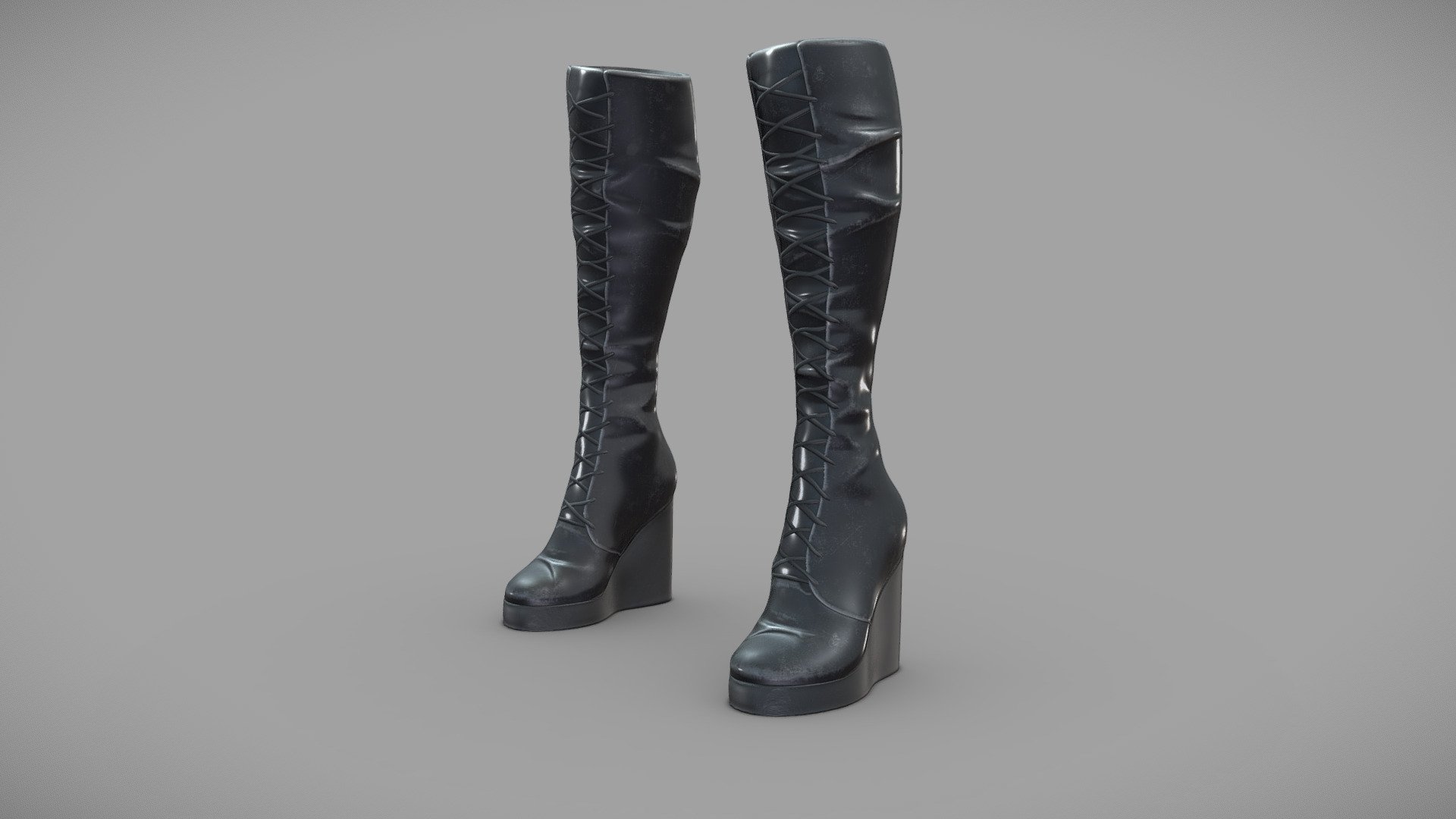 Female Lace Up Wedge Heels Calf Boots 3d model