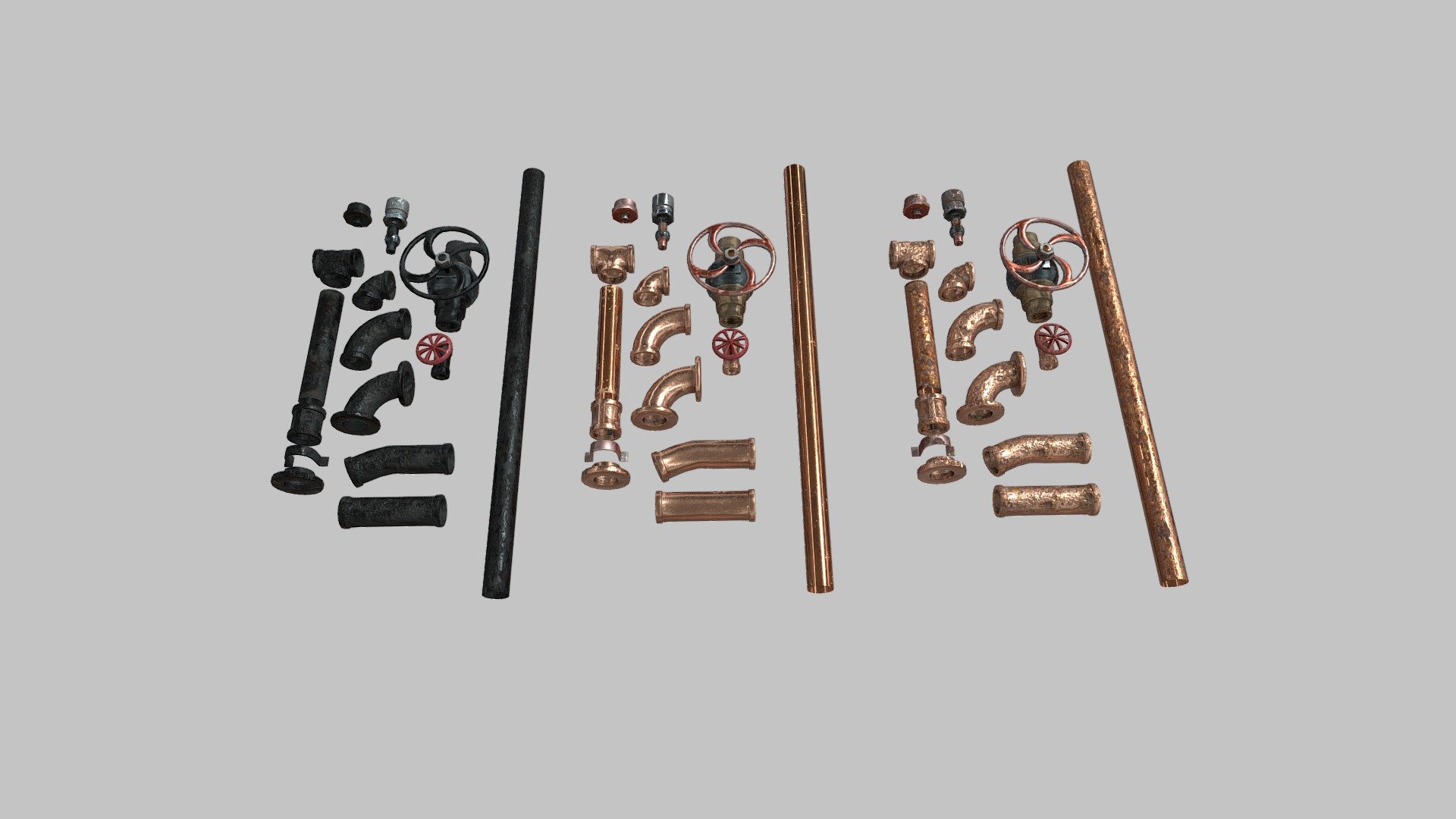 Steampunk pipes and valves 3d model