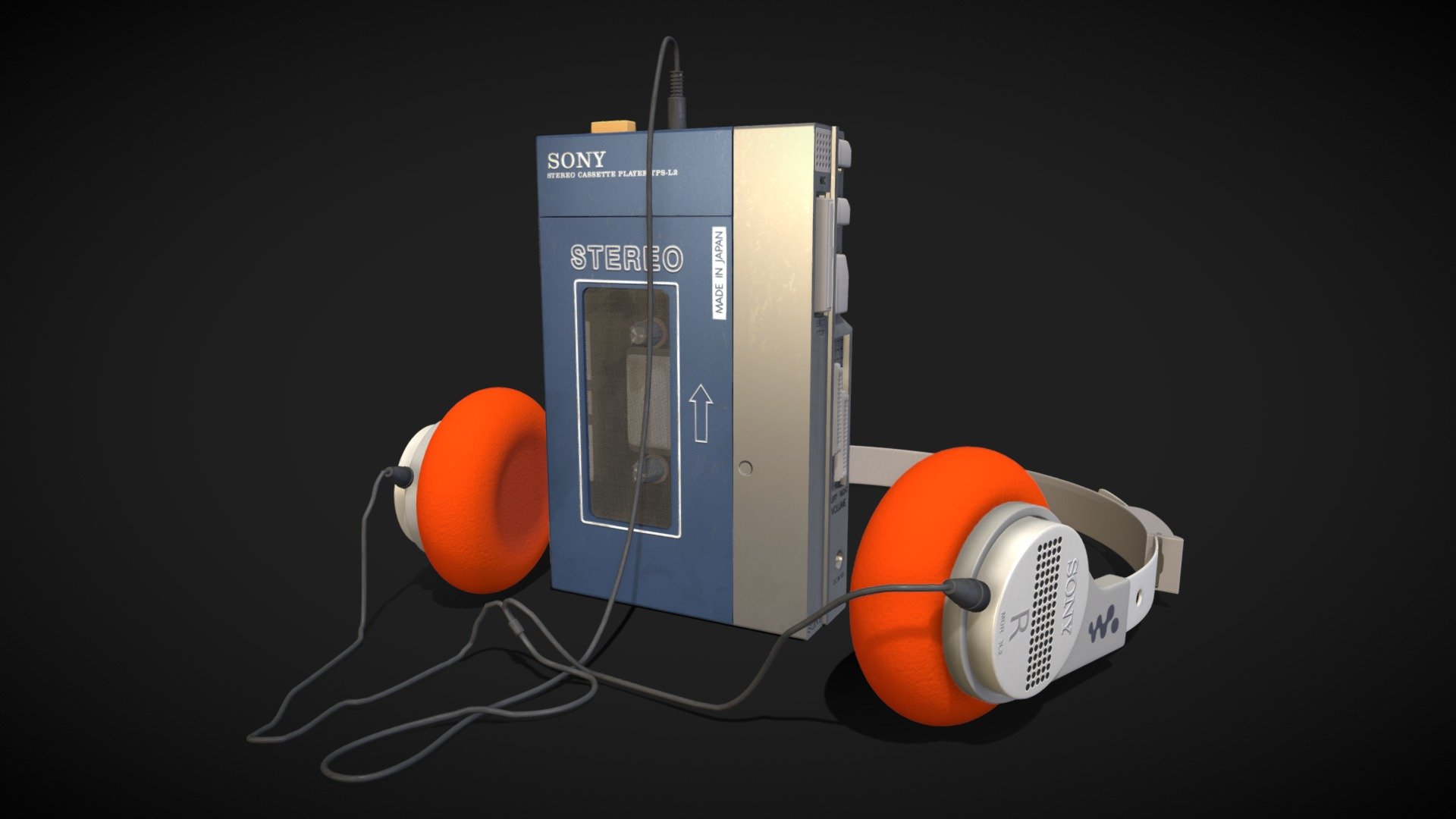 Walkman TPS L2 + Headphones 3d model