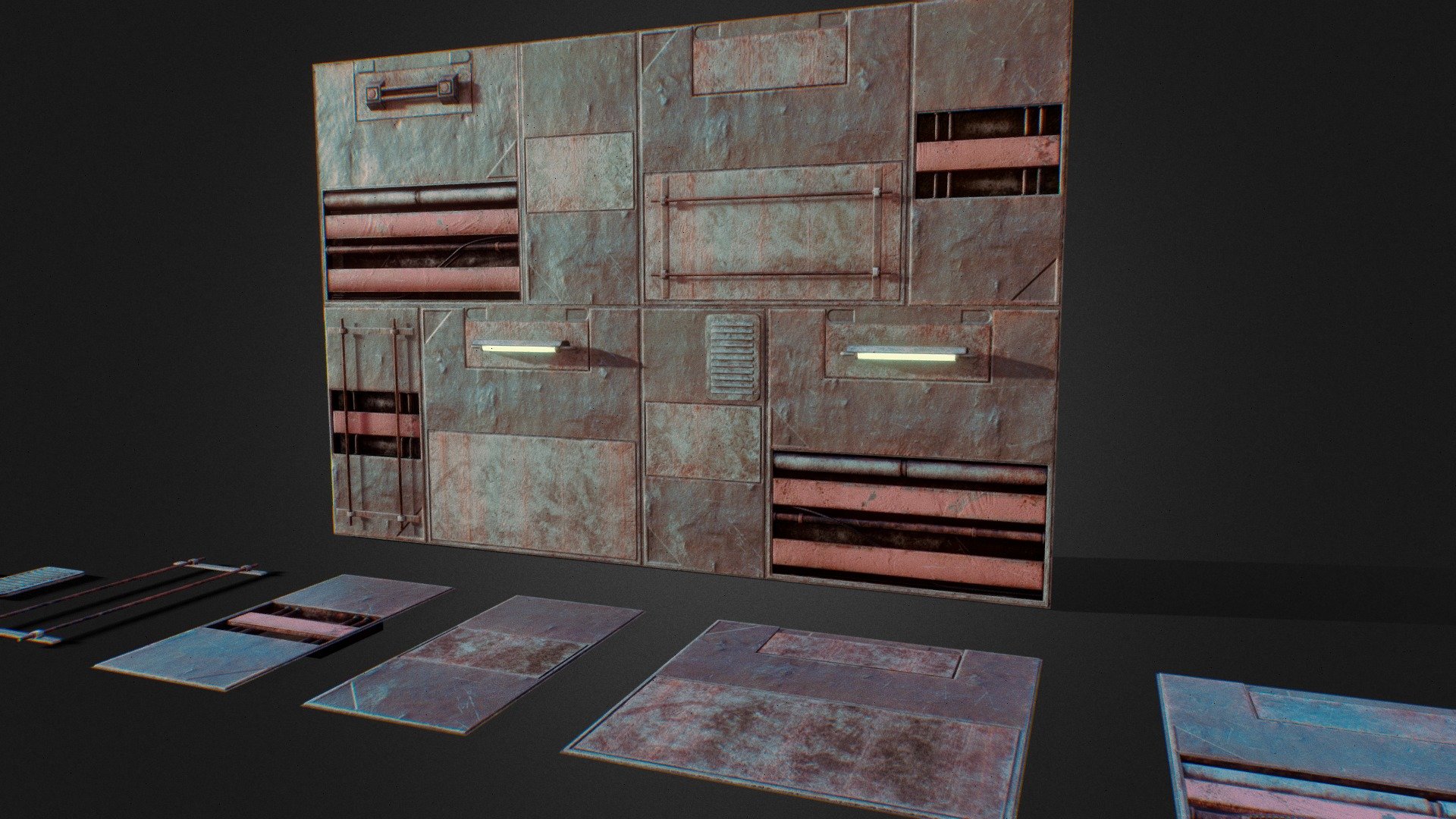 Rusty Modular Sci-Fi Walls 3d model